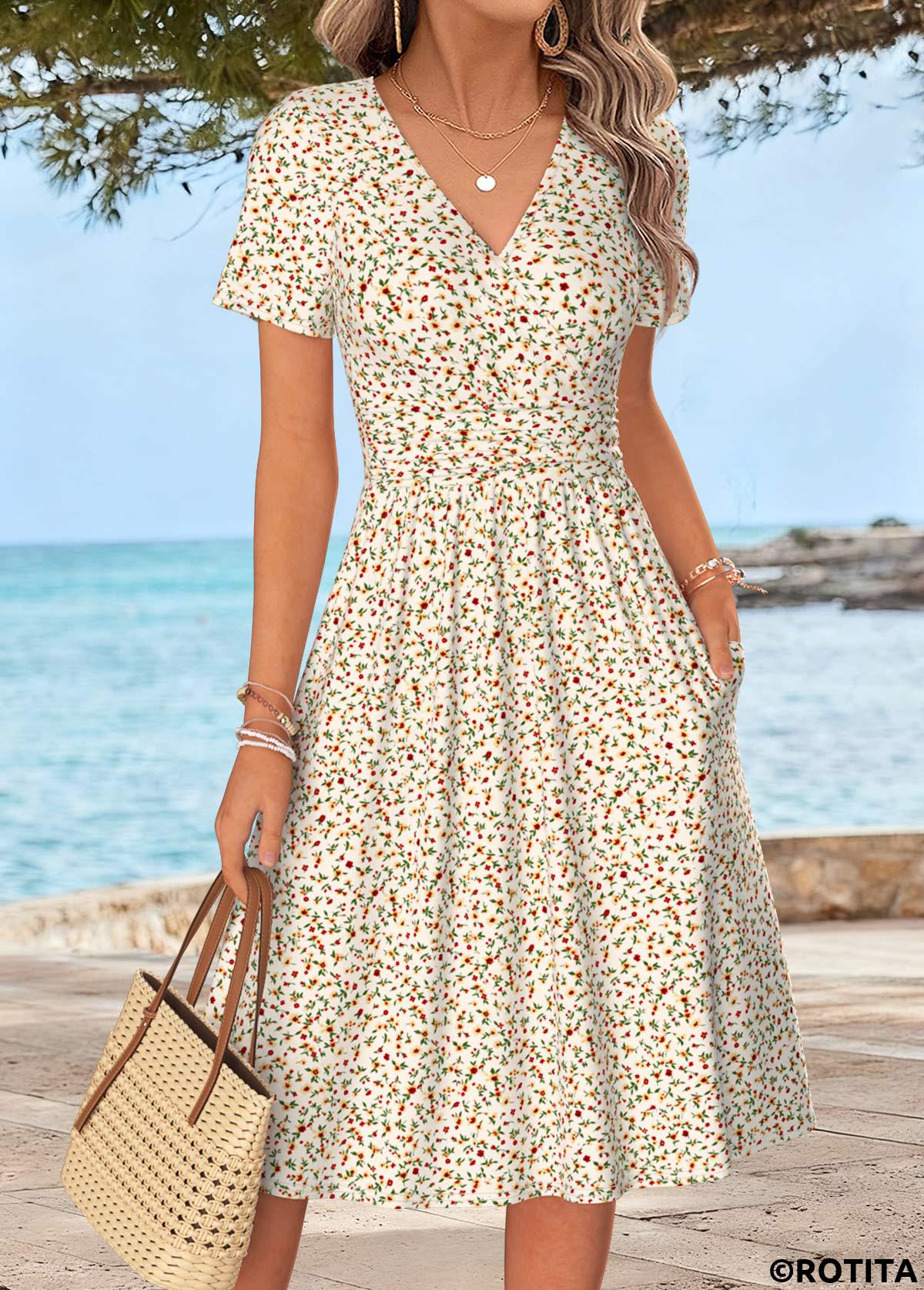 Multi Color dresses,Ditsy Floral dresses,Everyday dresses,Casual dresses,ROTITA Multi Color Ditsy Floral Print Tummy Coverage Dress