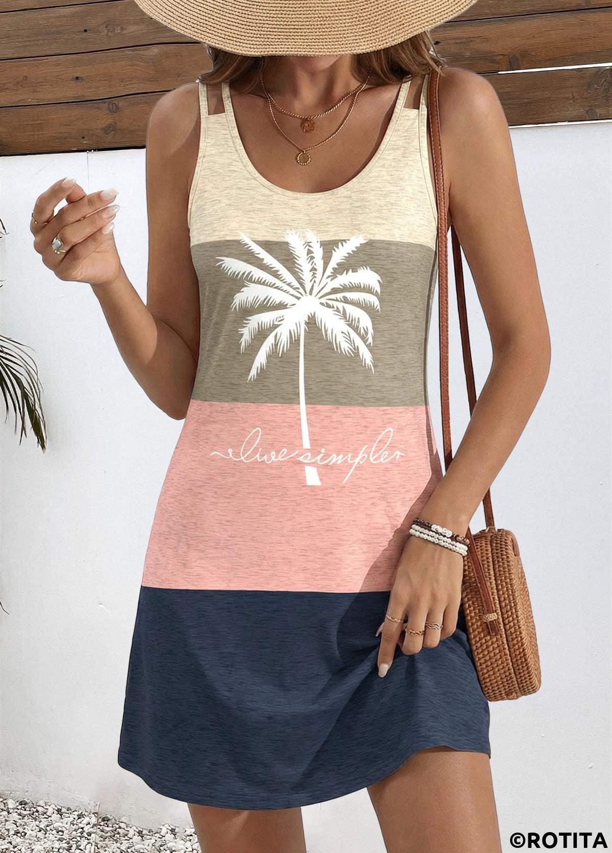 Multi Color dresses,Geometric dresses,Everyday dresses,Casual dresses,ROTITA Multi Color Geometric Print Tummy Coverage Short Strappy Dress