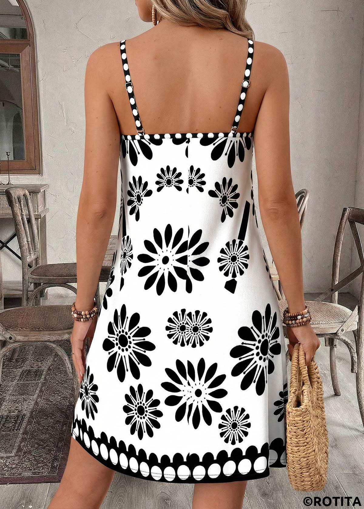 White dresses,Floral dresses,Plants dresses,Vacation dresses,Vacation dresses,ROTITA White Floral Print Tummy Coverage Short V Neck Dress