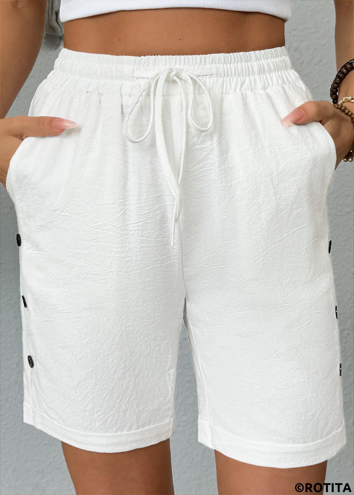 White bottoms,Plain Color bottoms,White Elastic Waist High Waisted Shorts