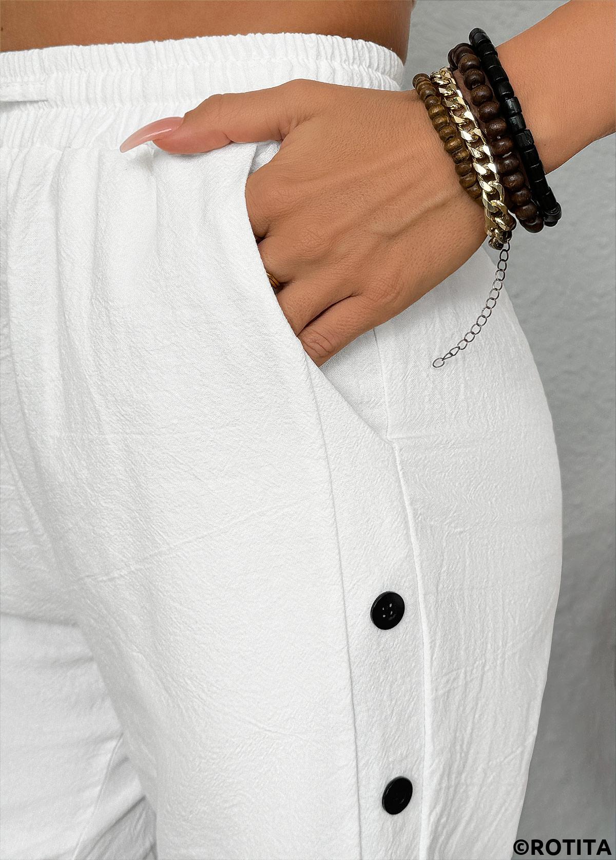 White bottoms,Plain Color bottoms,White Elastic Waist High Waisted Shorts