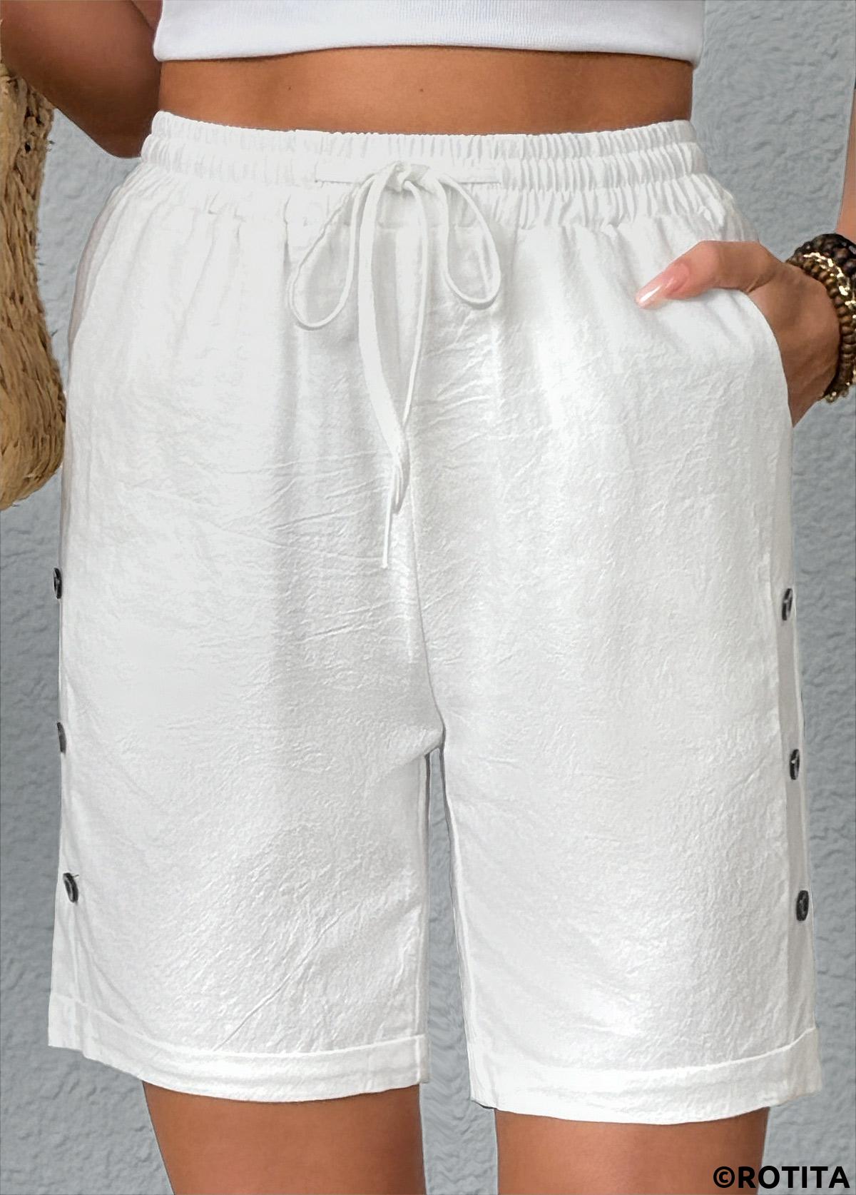 White bottoms,Plain Color bottoms,White Elastic Waist High Waisted Shorts