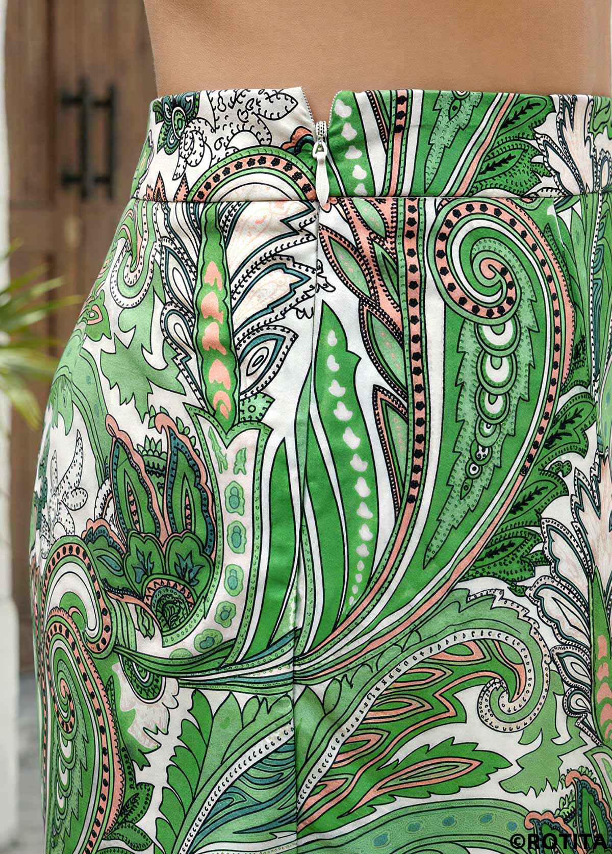 Green bottoms,Plants bottoms,Plants Print Green Zipper Fly High Waisted Shorts