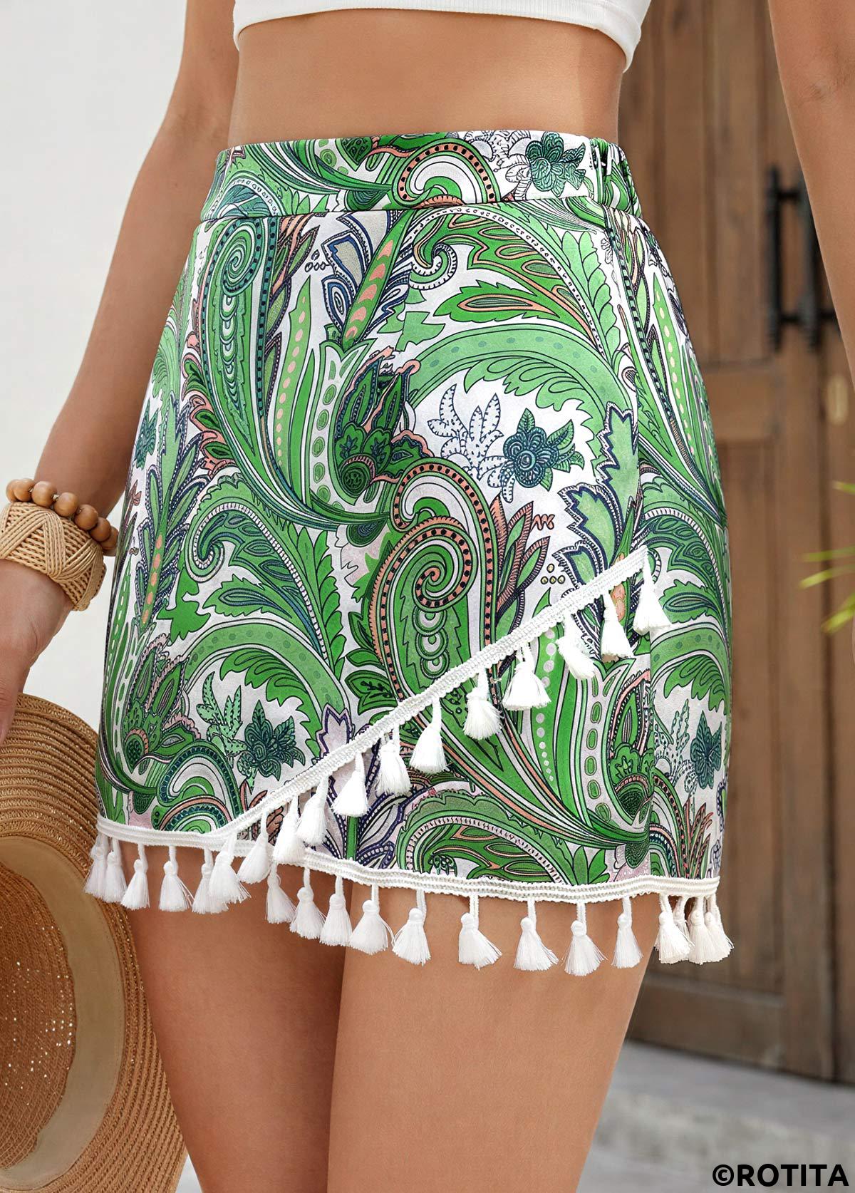 Green bottoms,Plants bottoms,Plants Print Green Zipper Fly High Waisted Shorts