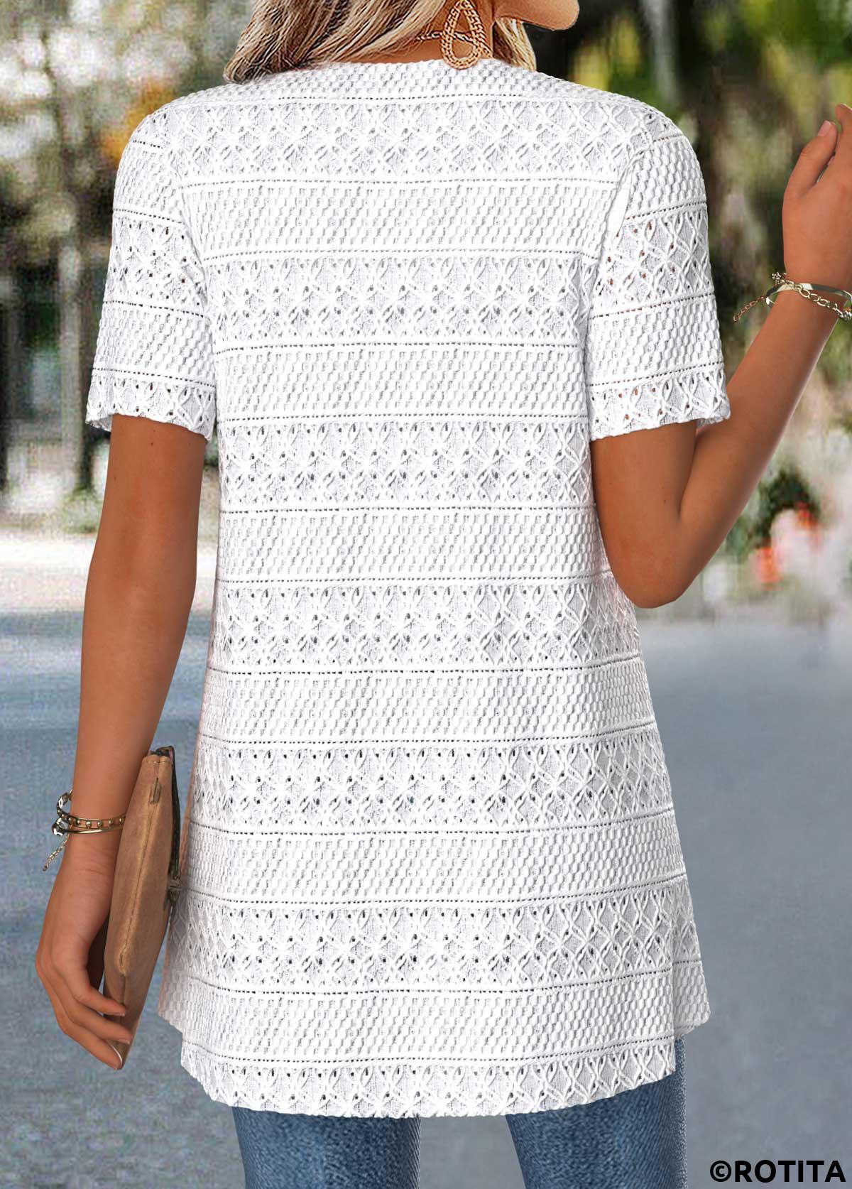 Raw white tops,Plain Color tops,ROTITA Raw White Short Sleeve Fake Two Piece Twinset
