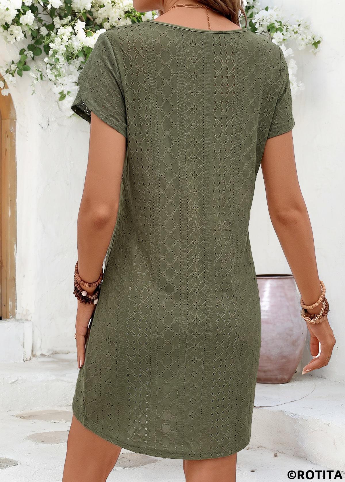 Sage Green dresses,Plain Color dresses,Everyday dresses,Casual dresses,ROTITA Sage Green Tummy Coverage Short Split Neck Dress