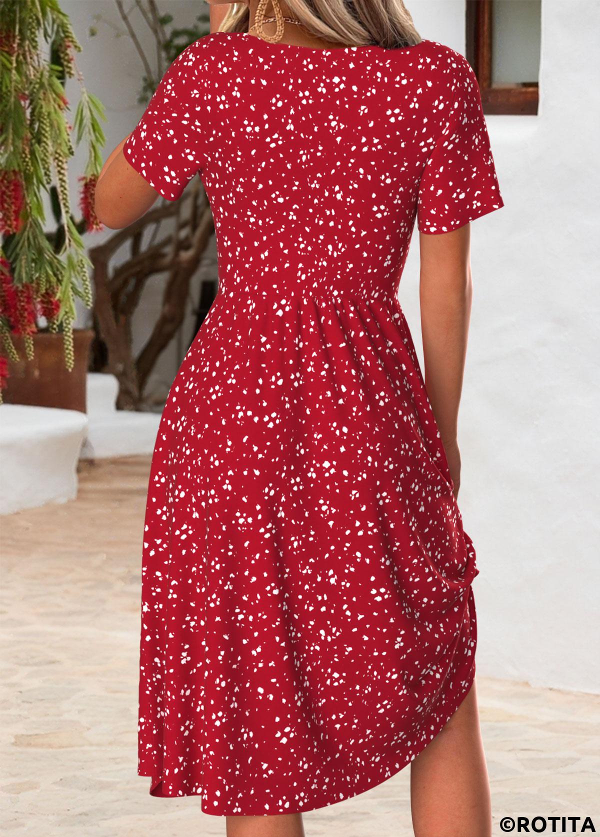 Red dresses,Other dresses,Everyday dresses,Casual dresses,ROTITA Red Tummy Coverage V Neck Short Sleeve Dress