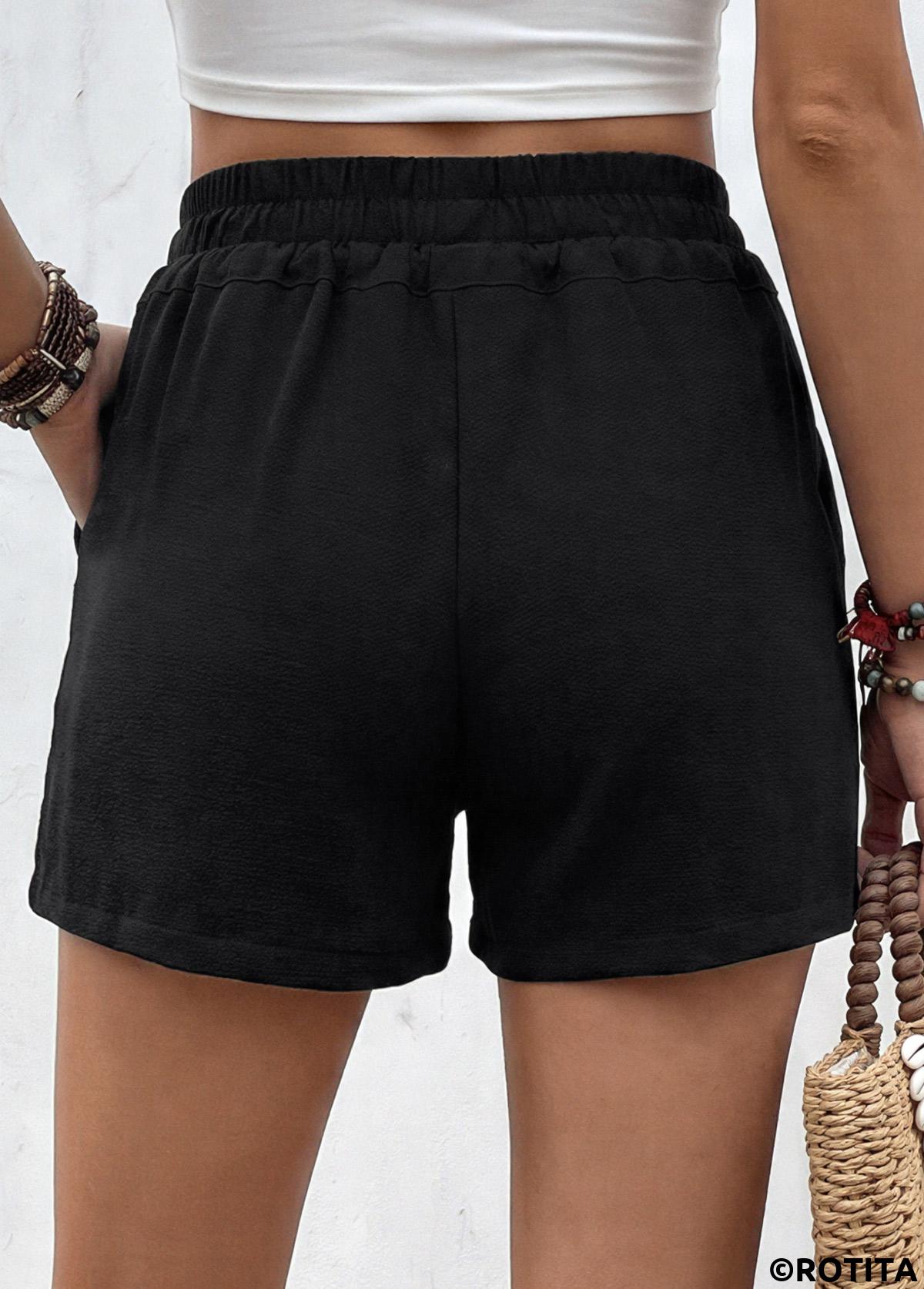 Black bottoms,Plain Color bottoms,Black Elastic Waist High Waisted Shorts