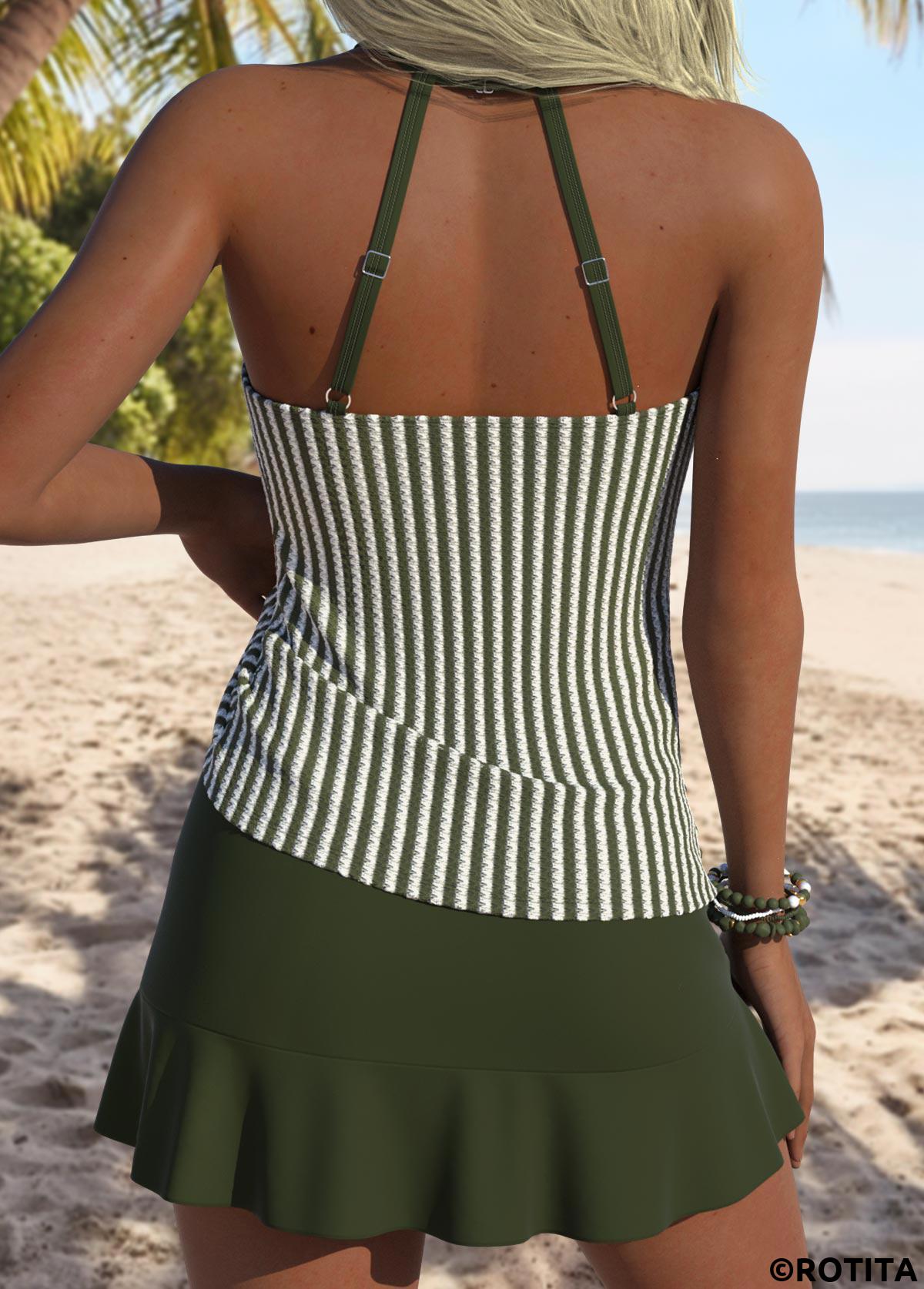 Sage Green swimwear,Plain Color swimwear,ROTITA Sage Green Mid Waisted Tankini Set