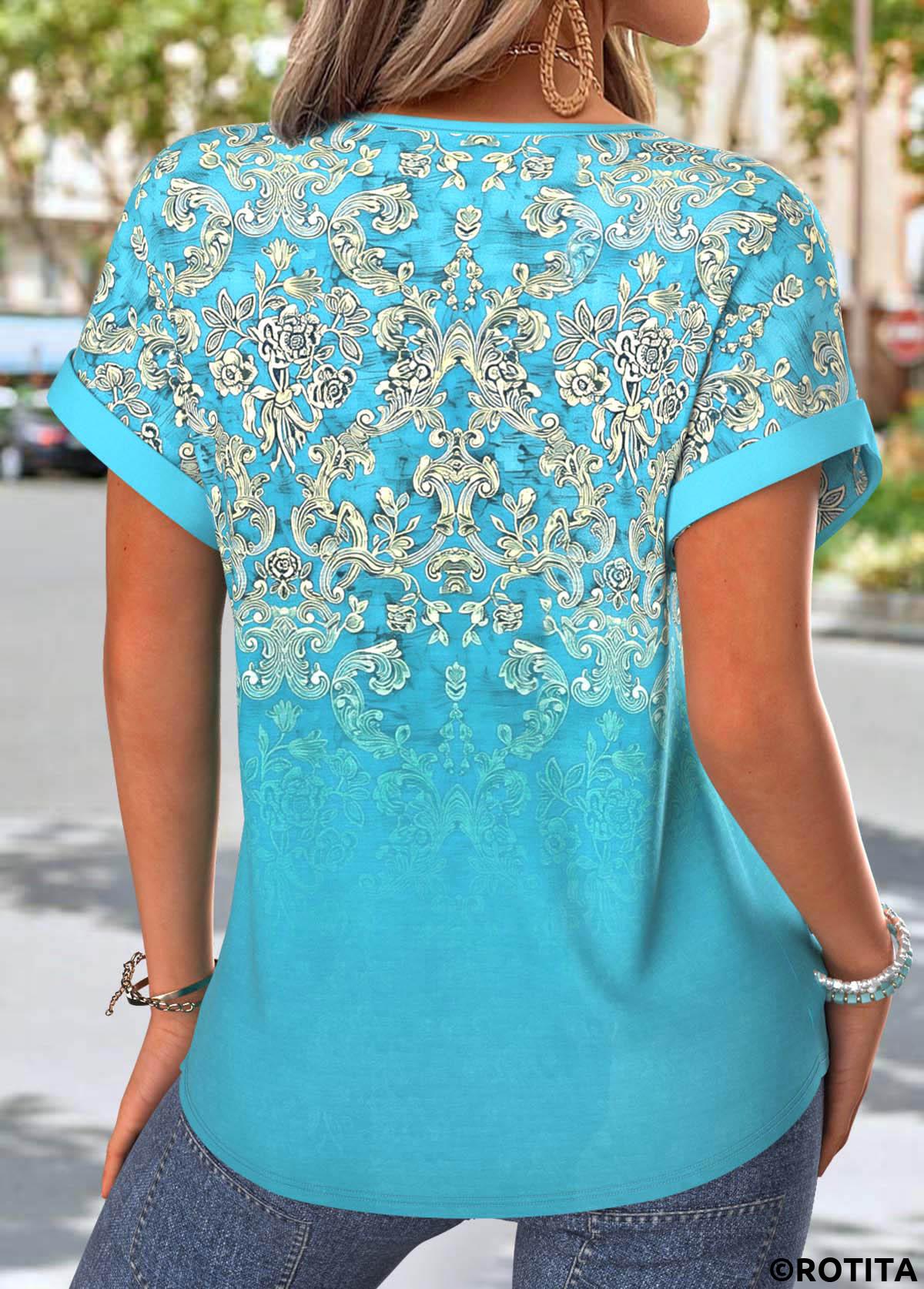 Mint Green tops,Tribal tops,ROTITA Tuck Stitch Tribal Print Mint Green T Shirt