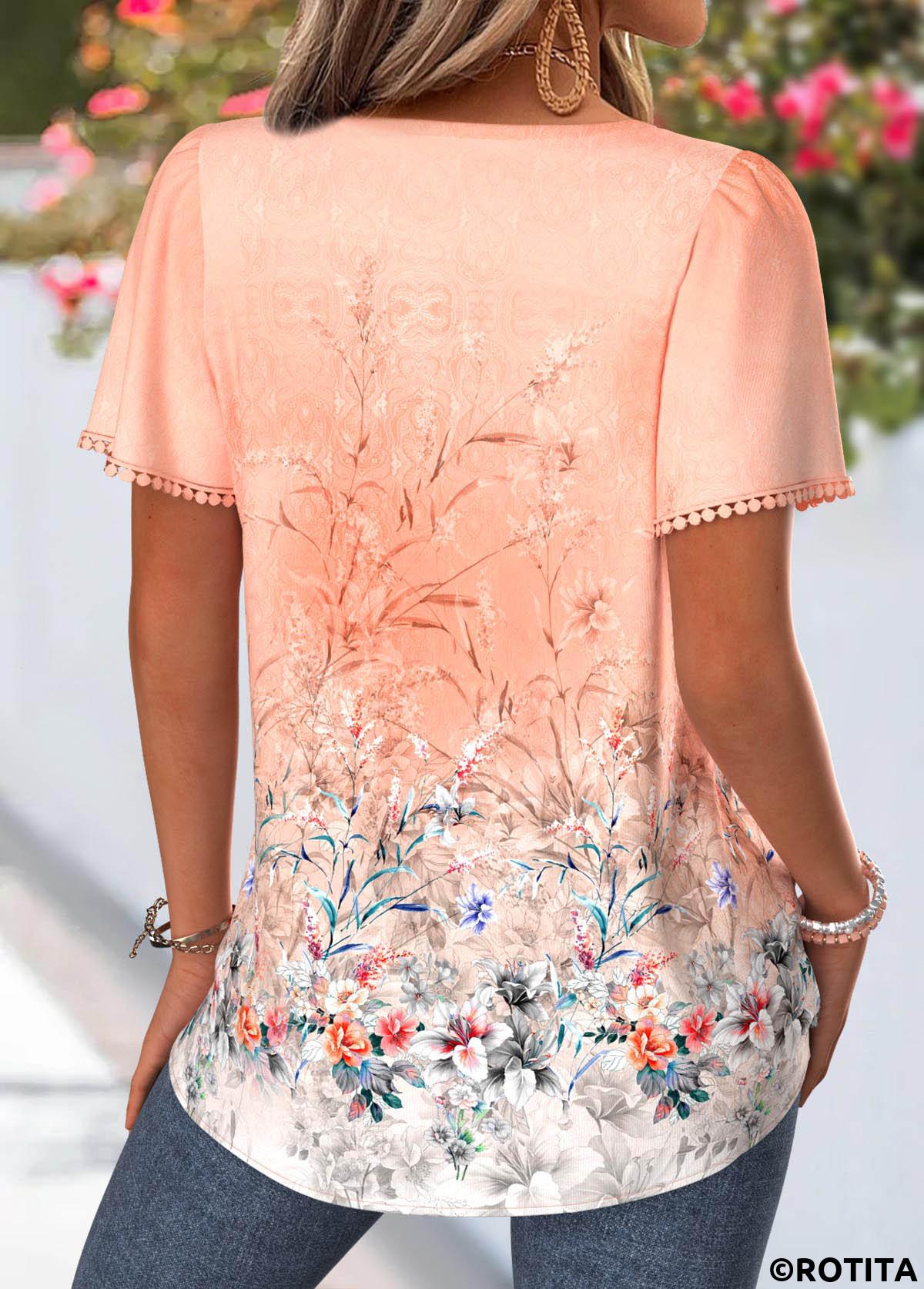 Orange tops,Floral tops,Plants tops,ROTITA Tummy Coverage Floral Print Orange Square Neck Blouse