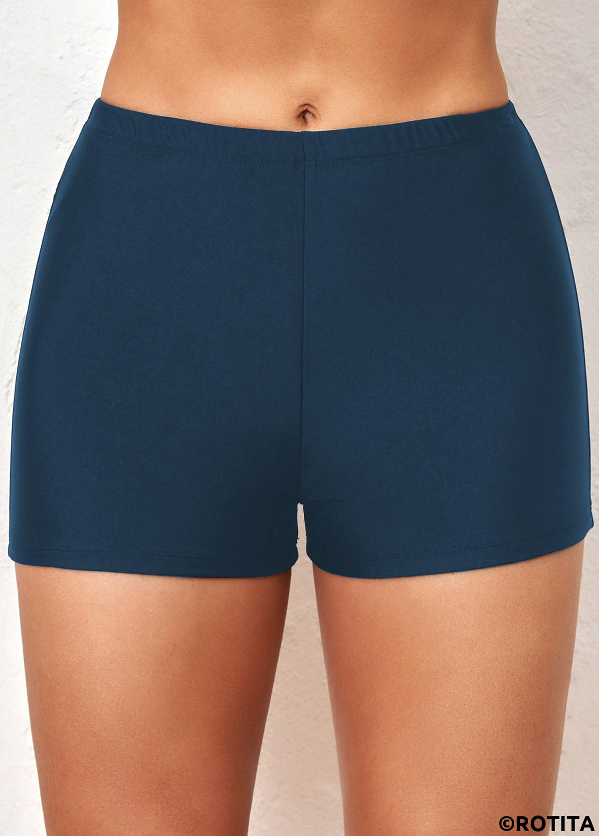 Navy swimwear,Plain Color swimwear,ROTITA Thigh Slimmer Navy Mid Waisted Swim Shorts