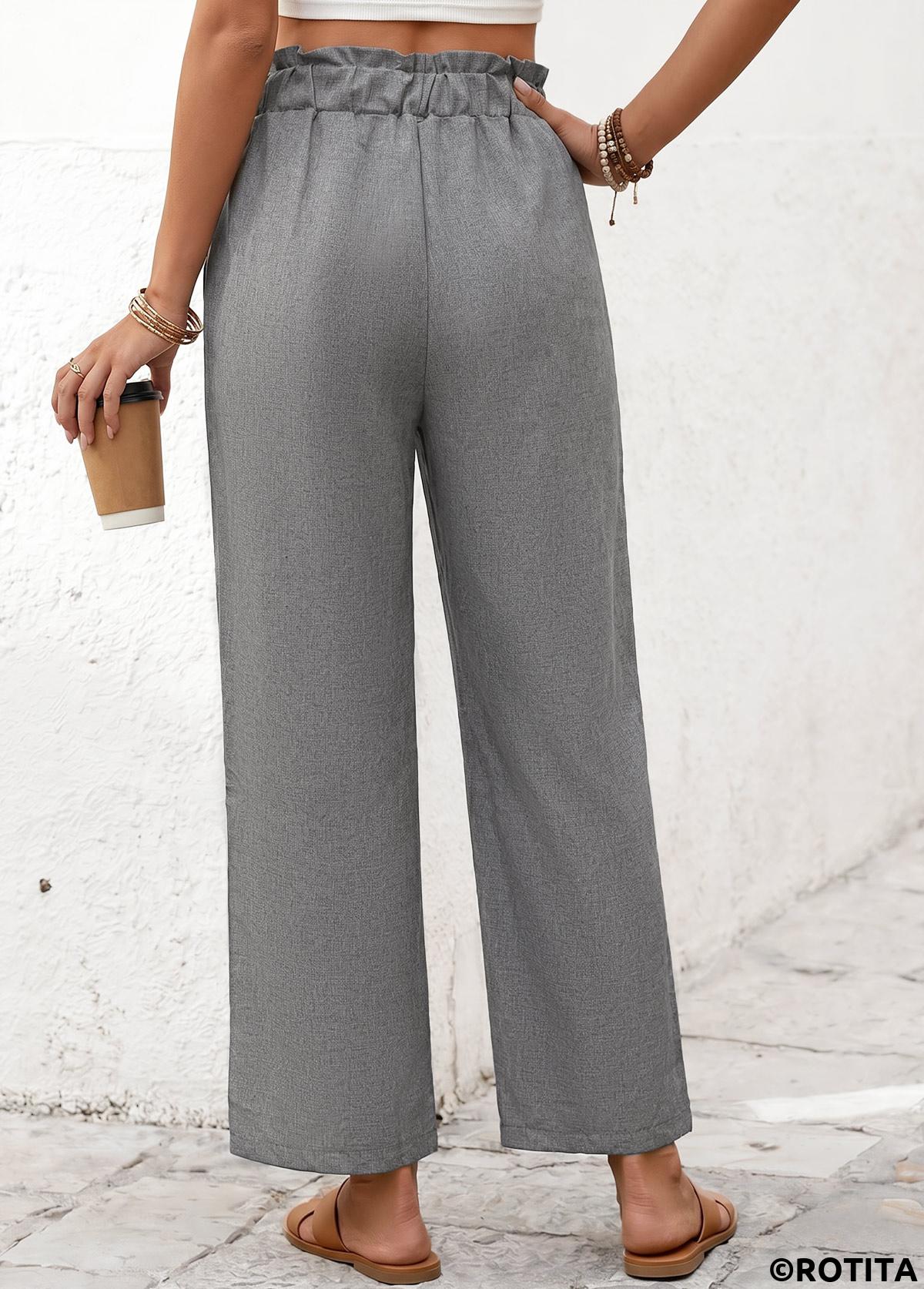 Grey bottoms,Plain Color bottoms,Grey Elastic Waist High Waisted Pants