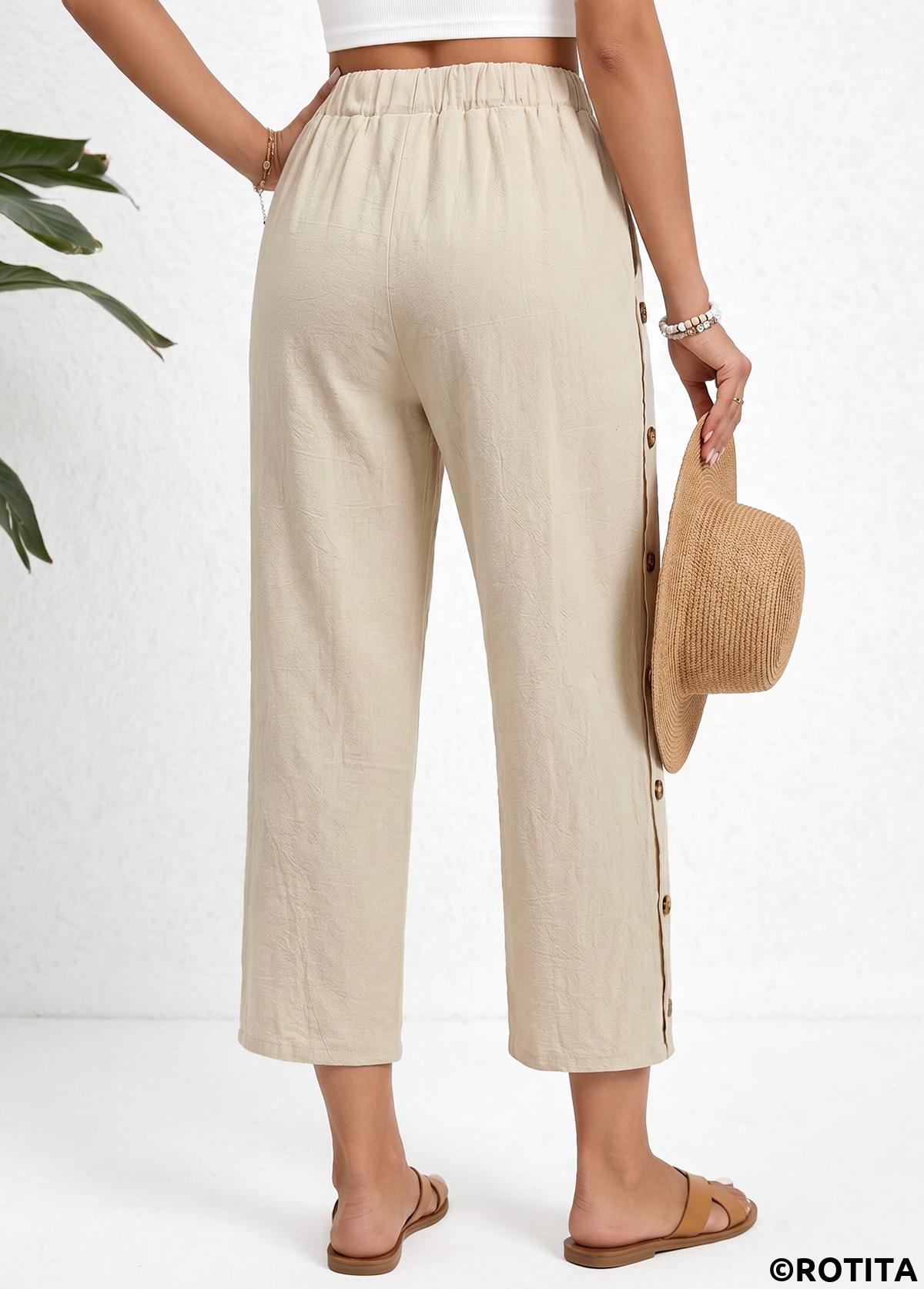 Light Coffee bottoms,Plain Color bottoms,Light Coffee Straight Leg Elastic Waist High Waisted Pants