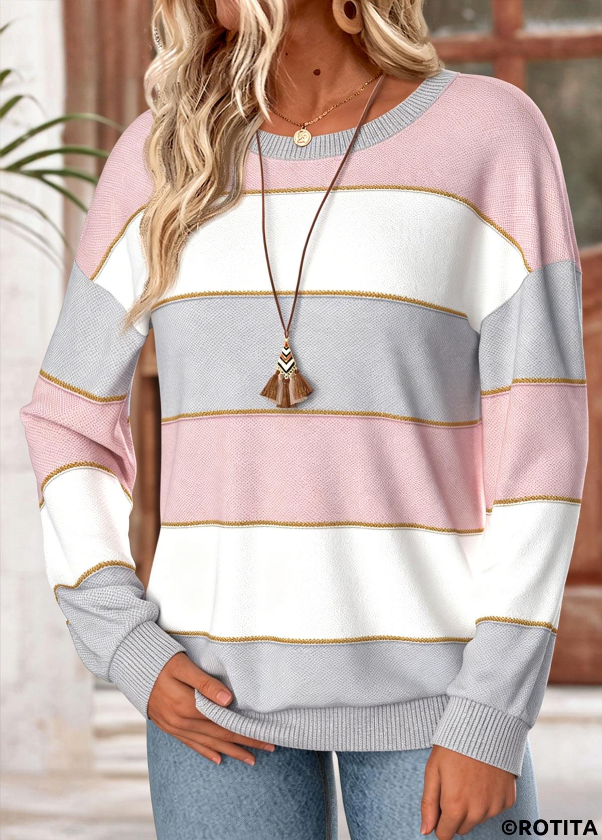 Multi Color tops,Striped tops,Geometric tops,ROTITA Striped Multi Color Sweatshirt
