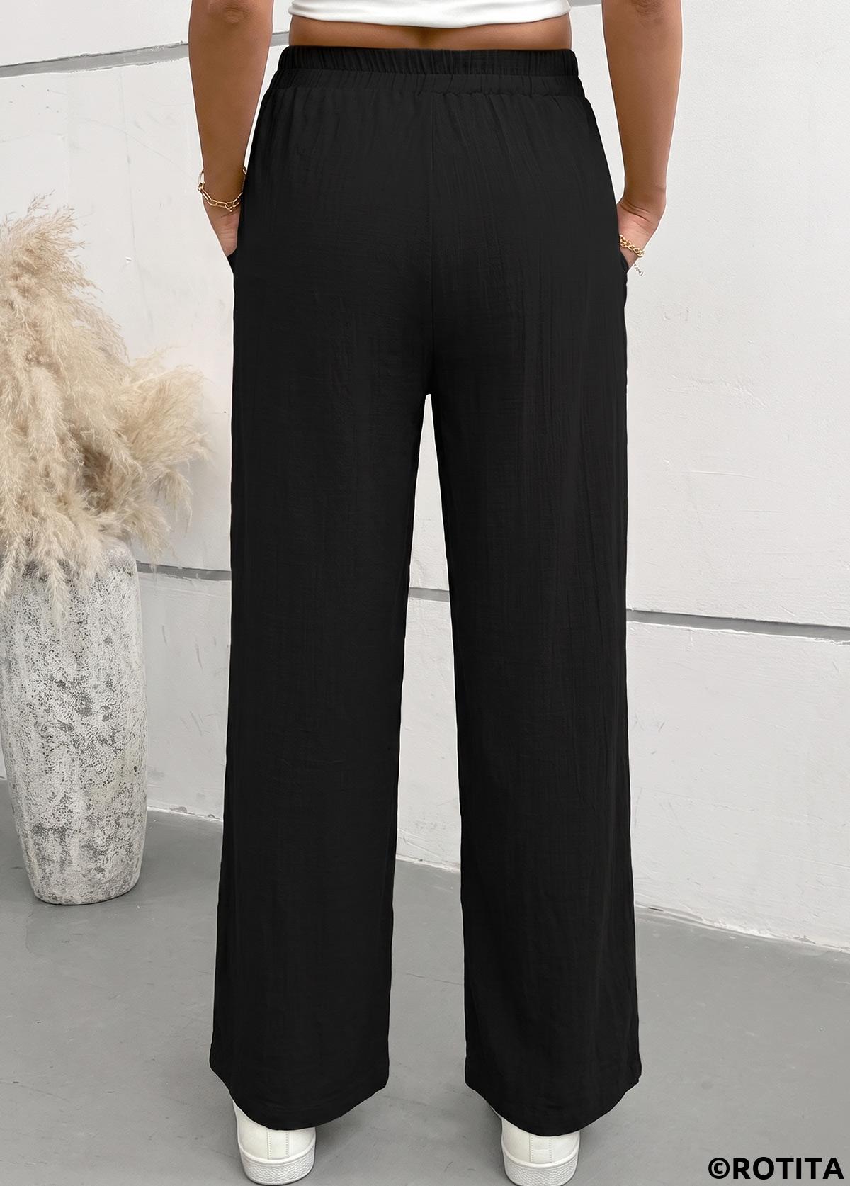 Black bottoms,Plain Color bottoms,Black Elastic Waist High Waisted Pants