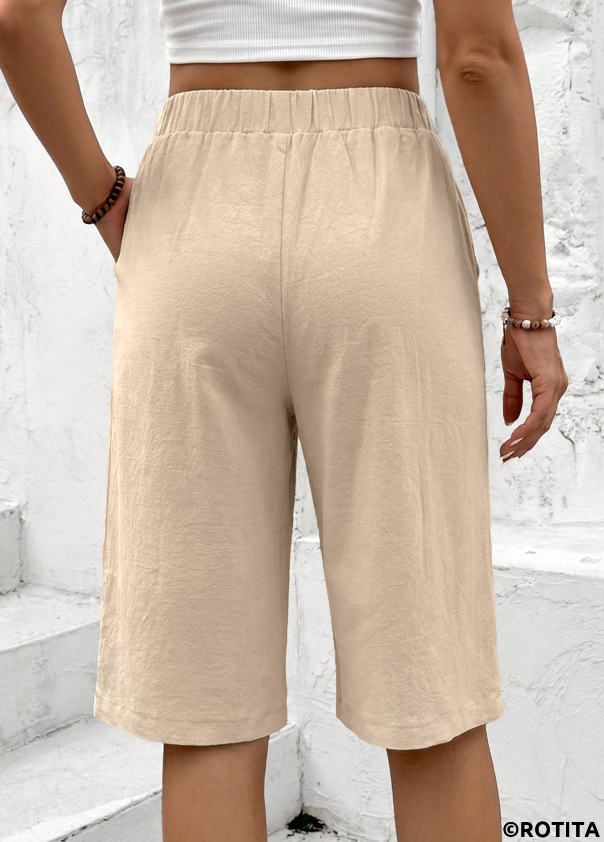 Light Coffee bottoms,Plain Color bottoms,Light Coffee Straight Leg Elastic Waist High Waisted Shorts