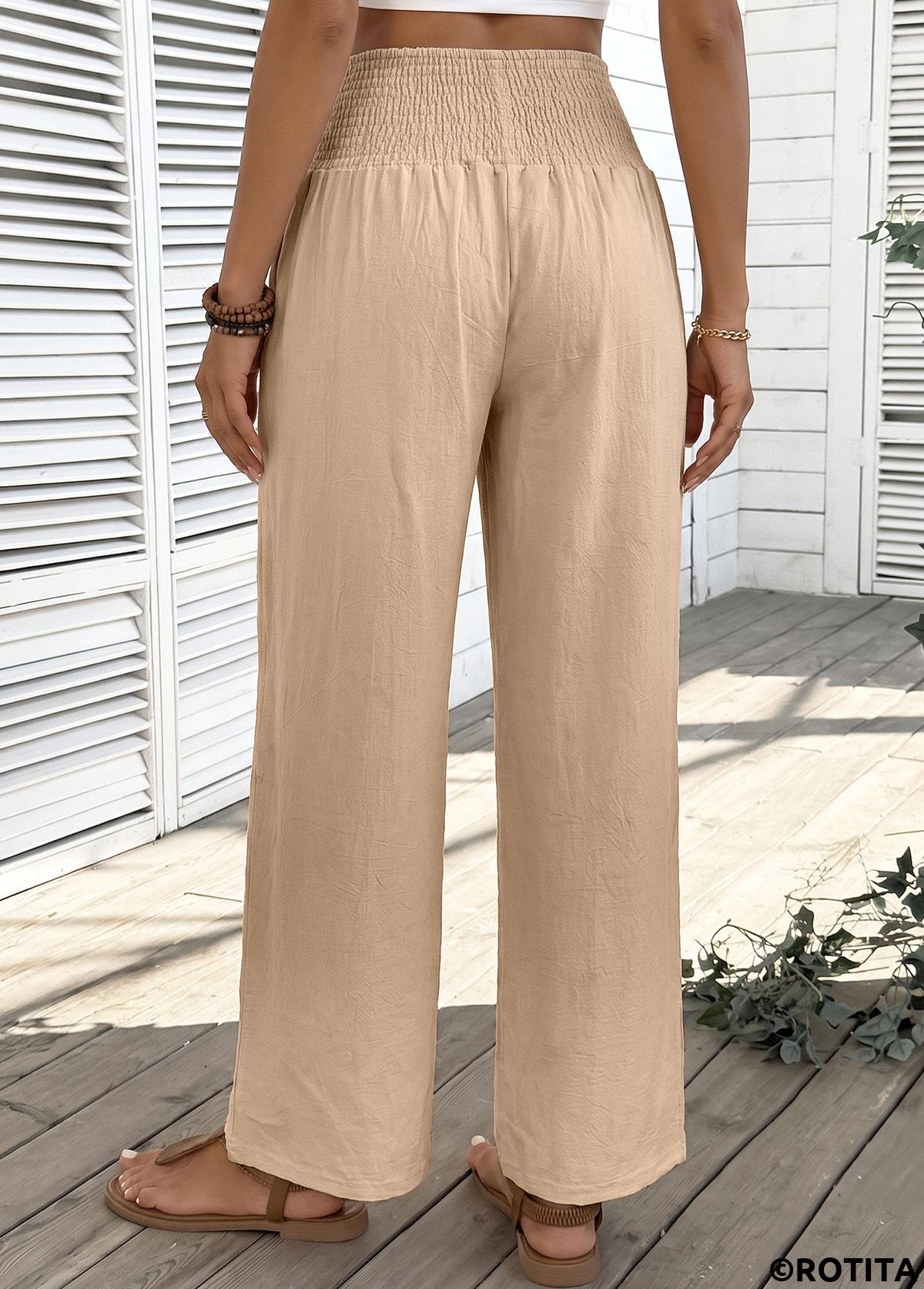 Light Coffee bottoms,Plain Color bottoms,Light Coffee Straight Leg Elastic Waist High Waisted Pants