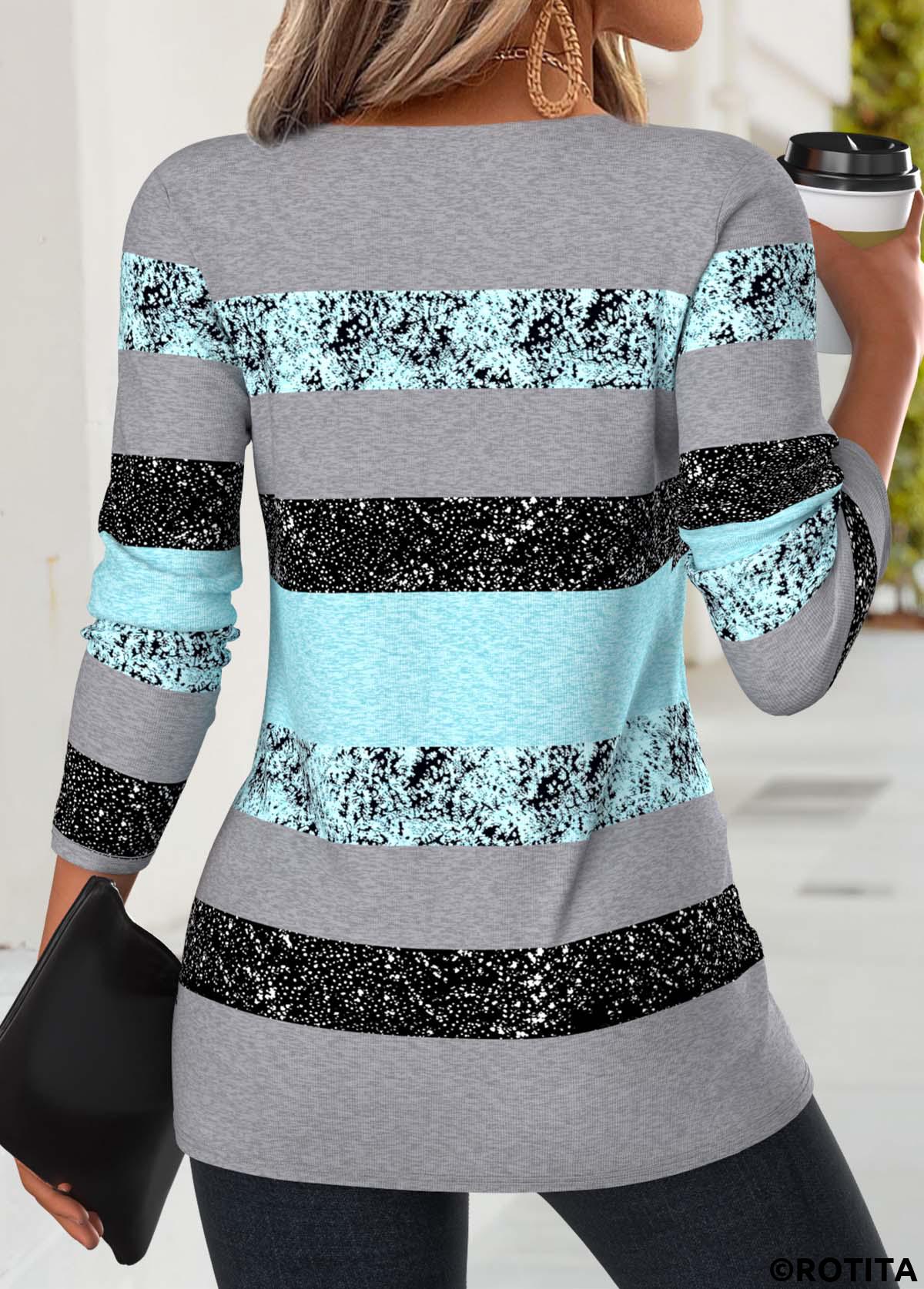 Mint Green tops,Striped tops,Geometric tops,ROTITA Twist Striped Mint Green Round Neck T Shirt