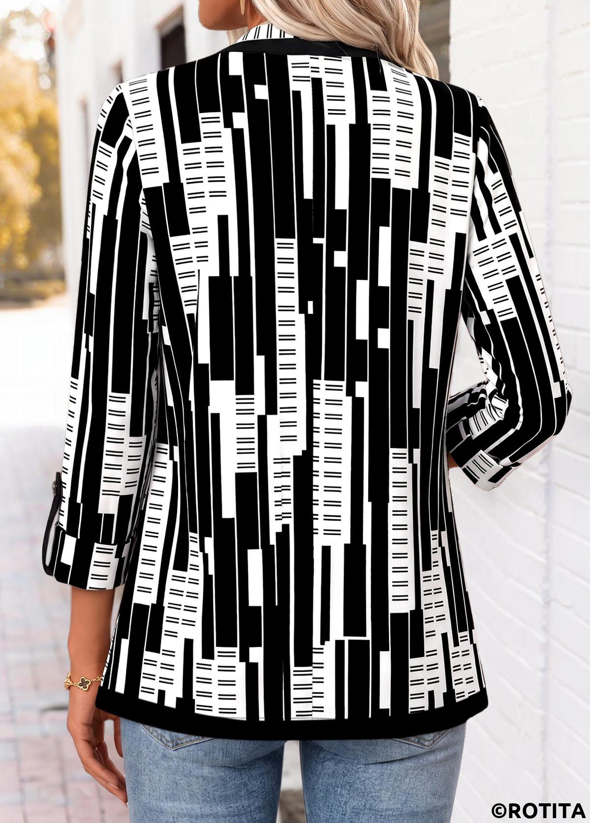 Black tops,Geometric tops,ROTITA Geometric Print Black Square Neck Fake Two Piece Twinset