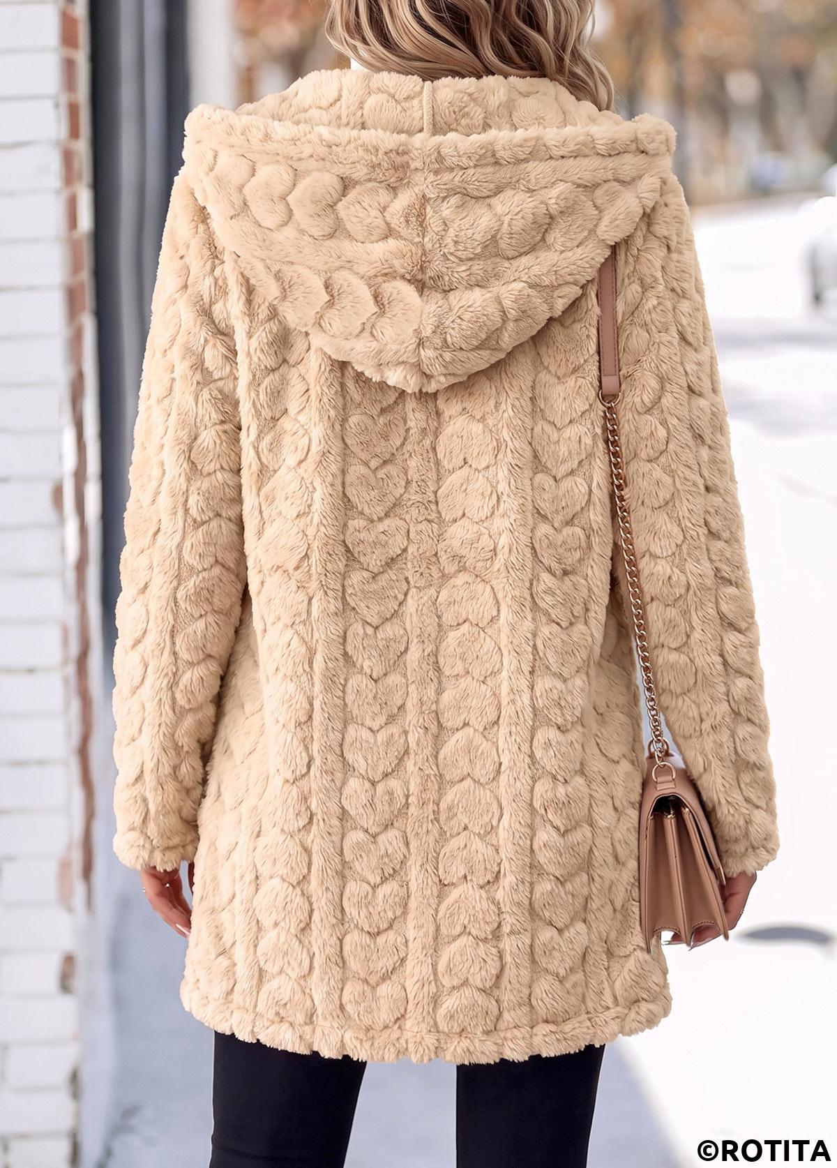 Light Camel tops,Plain Color tops,ROTITA Tummy Coverage Light Camel Hooded Long Sleeve Coat