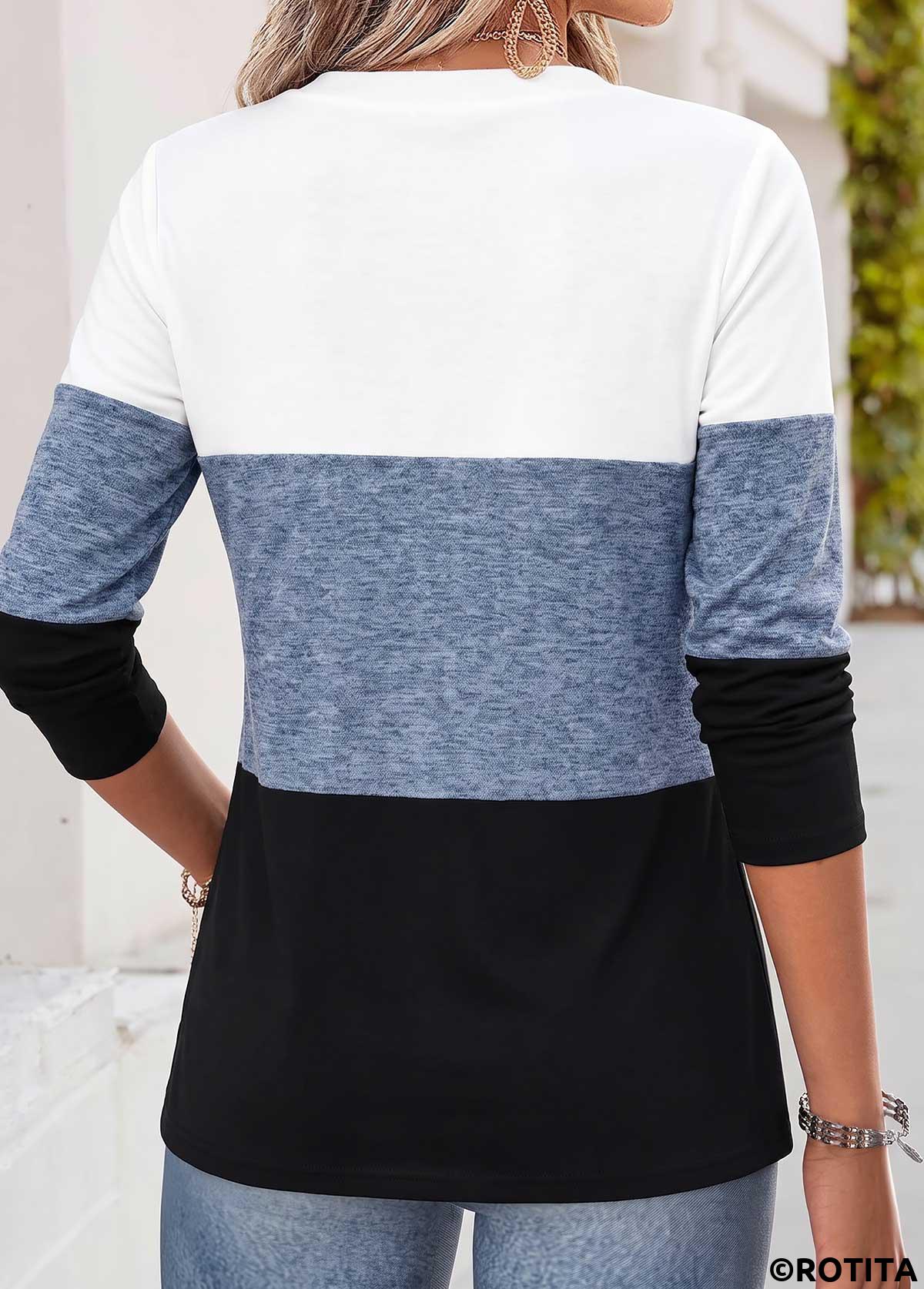 Blue tops,Striped tops,Geometric tops,ROTITA Tummy Coverage Striped Blue V Neck T Shirt