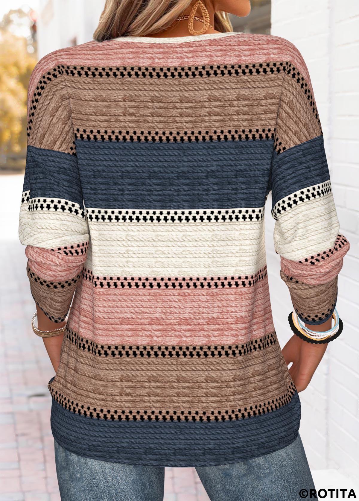 Multi Color tops,Striped tops,Geometric tops,ROTITA Beaded Striped Multi Color Round Neck T Shirt