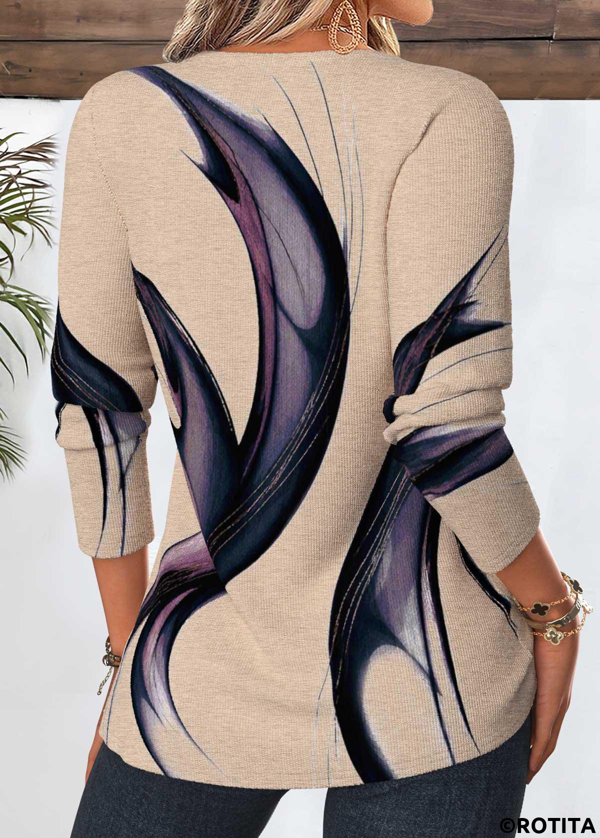 Multi Color tops,Geometric tops,ROTITA Tummy Coverage Geometric Print Multi Color T Shirt