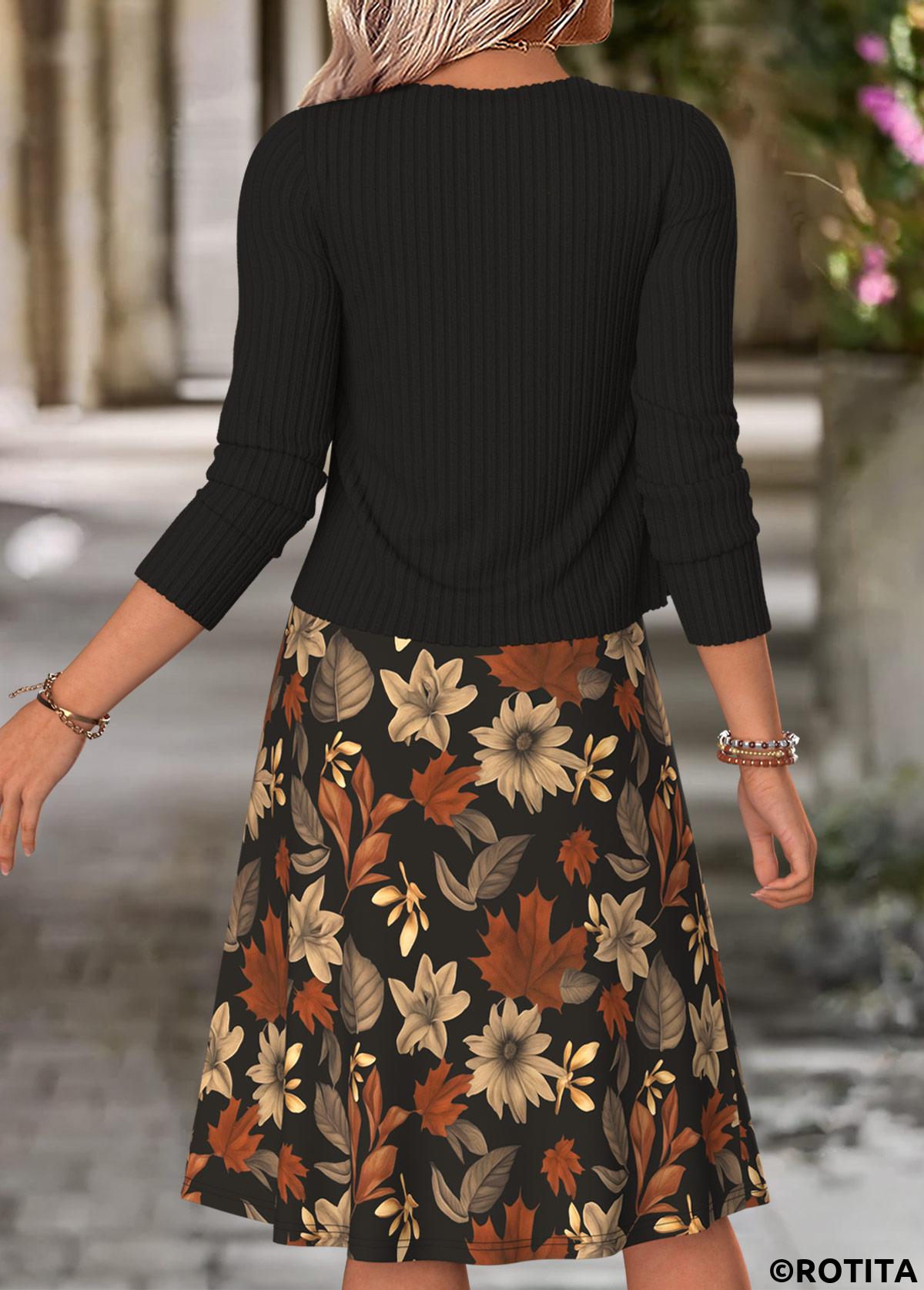 Multi Color dresses,Floral dresses,Plants dresses,Everyday dresses,Casual dresses,ROTITA Multi Color Floral Print Two-piece Dress and Cardigan