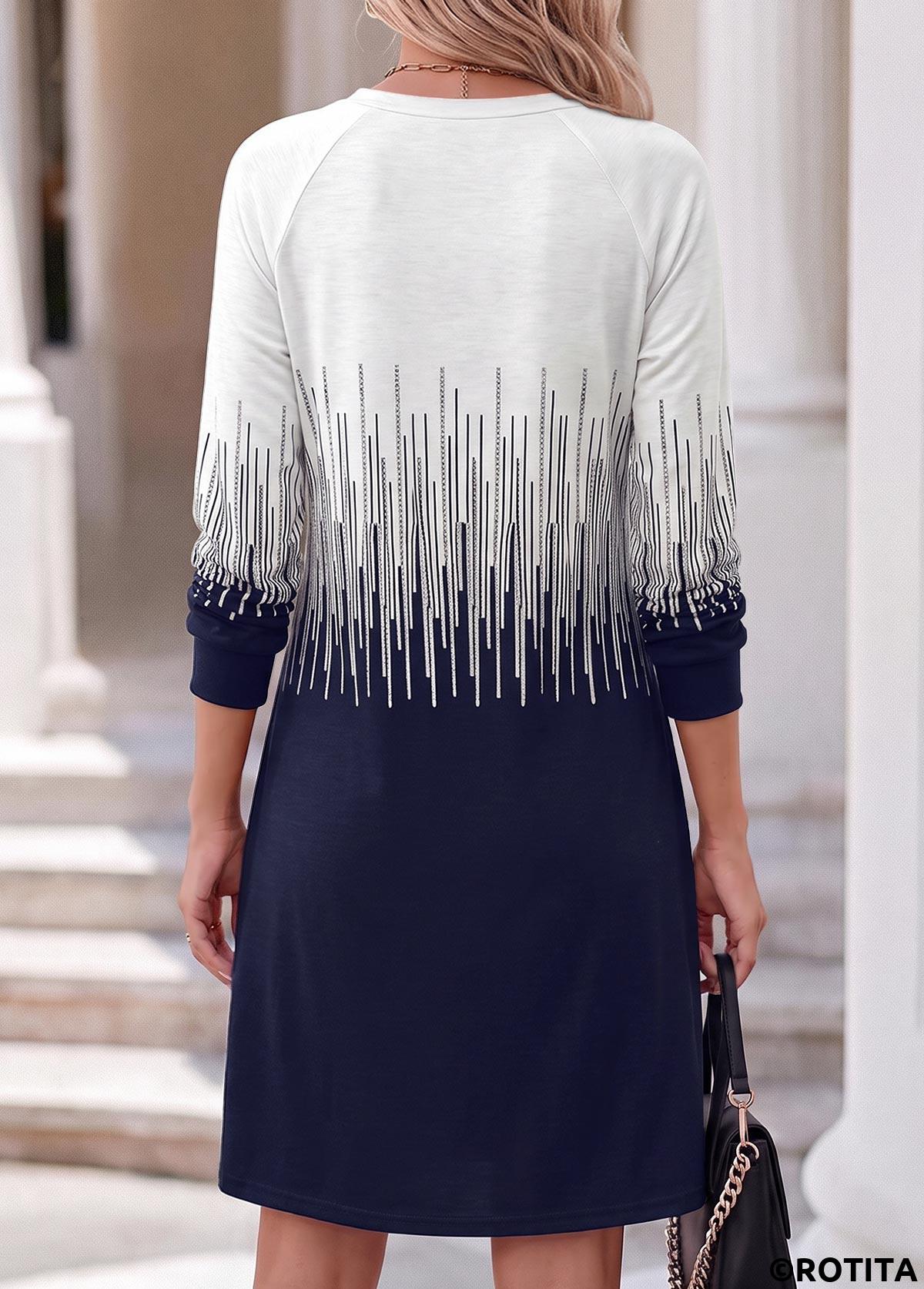 Blue dresses,Ombre dresses,Everyday dresses,Casual dresses,ROTITA Blue Ombre Tummy Coverage Short Round Neck Dress