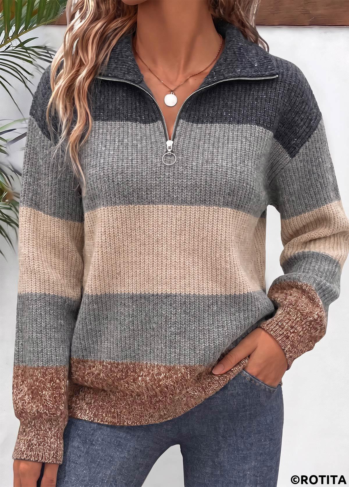 Grey tops,Geometric tops,ROTITA Geometric Print Grey Sweater
