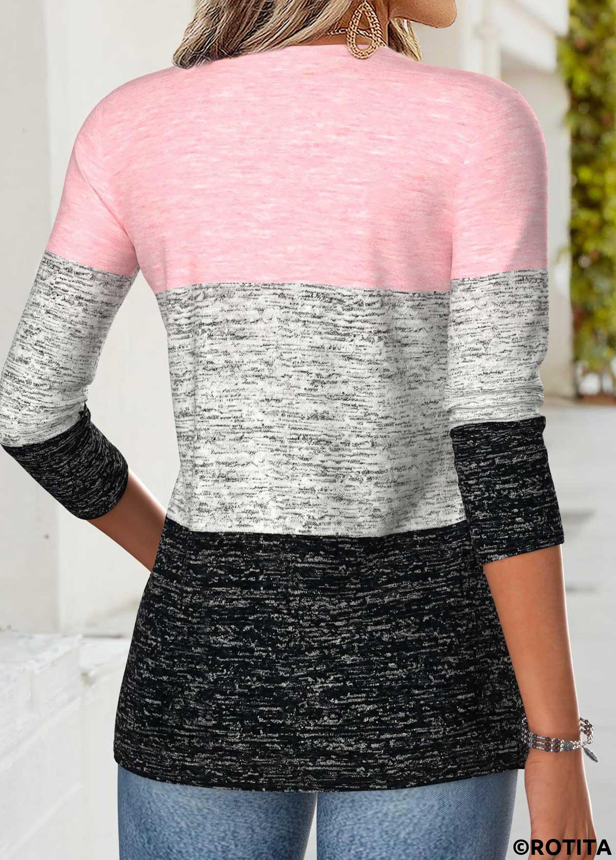 Multi Color tops,Striped tops,Geometric tops,ROTITA Tummy Coverage Striped Multi Color V Neck T Shirt