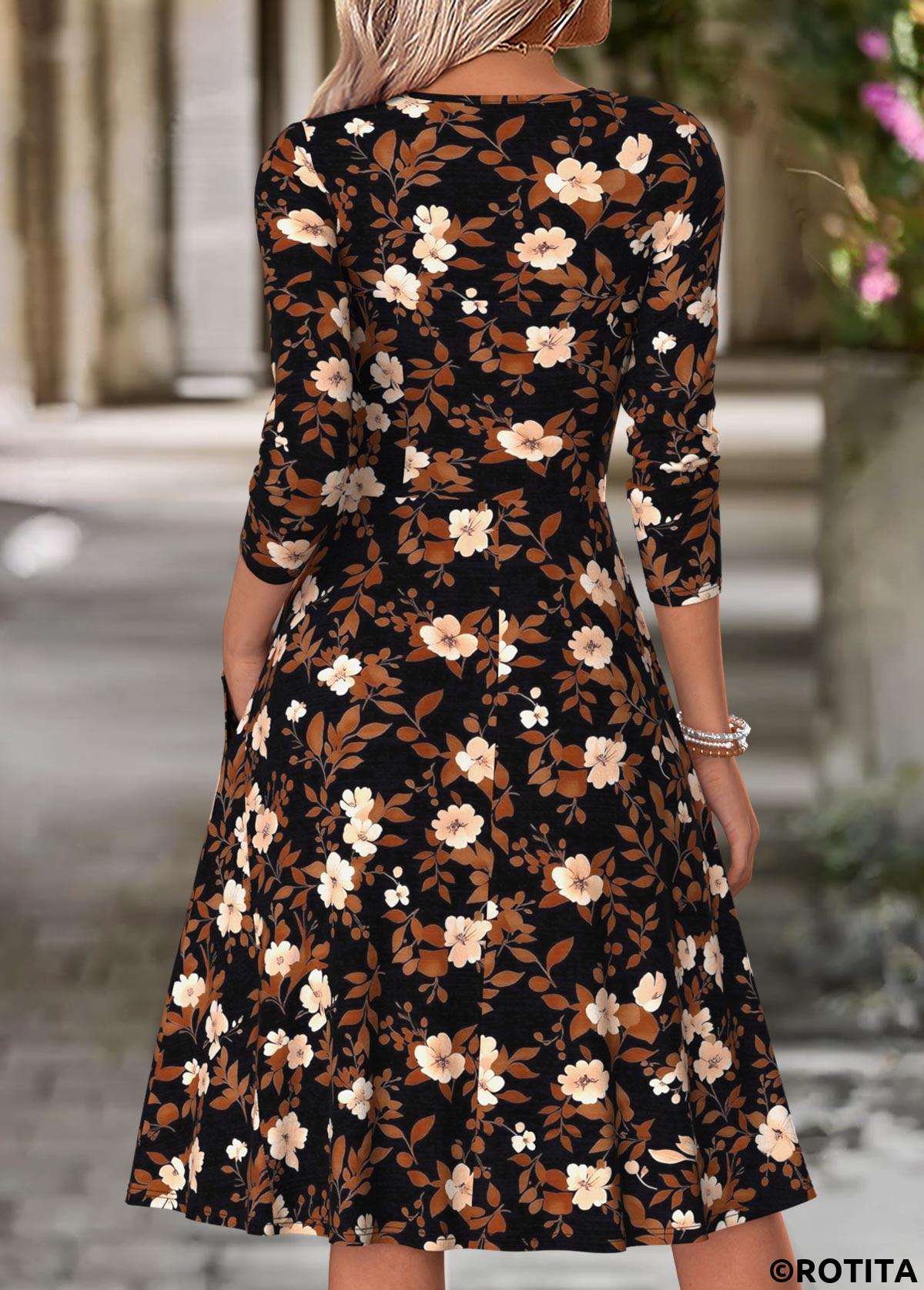 Multi Color dresses,Floral dresses,Plants dresses,Everyday dresses,Casual dresses,ROTITA Multi Color Floral Print Surplice V Neck Dress