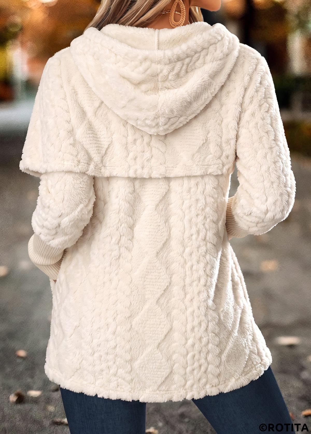 Beige tops,Plain Color tops,ROTITA Fake 2in1 Beige Long Sleeve Hoodie