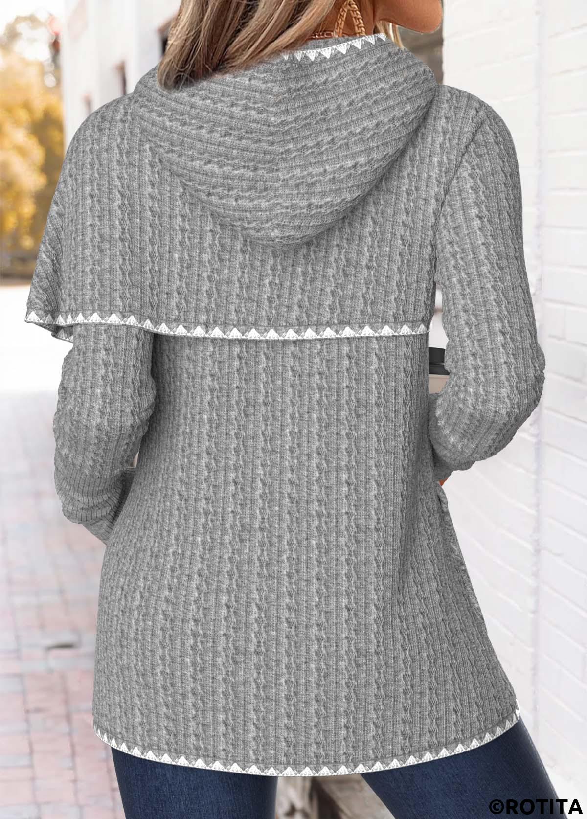 Light Grey Marl tops,Plain Color tops,ROTITA Tummy Coverage Light Grey Marl Long Sleeve Hoodie