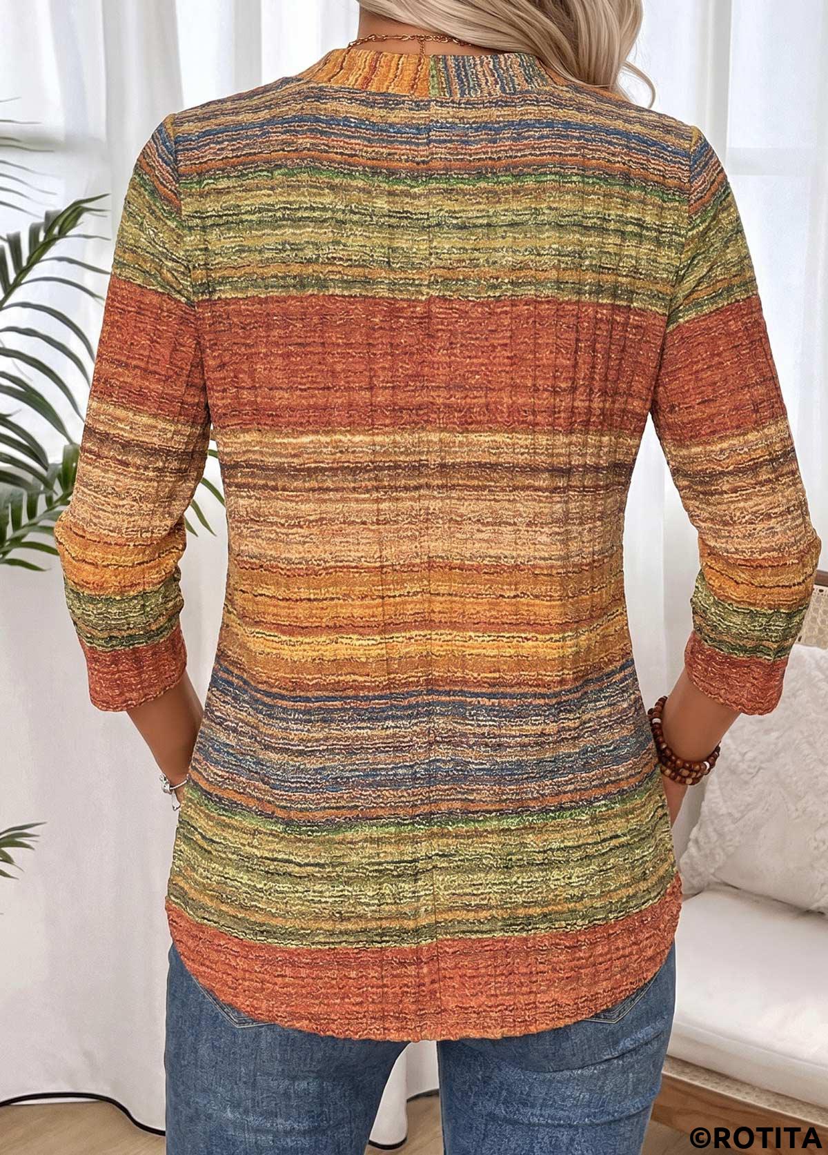 Multi Color tops,Geometric tops,ROTITA Tummy Coverage Geometric Print Multi Color T Shirt