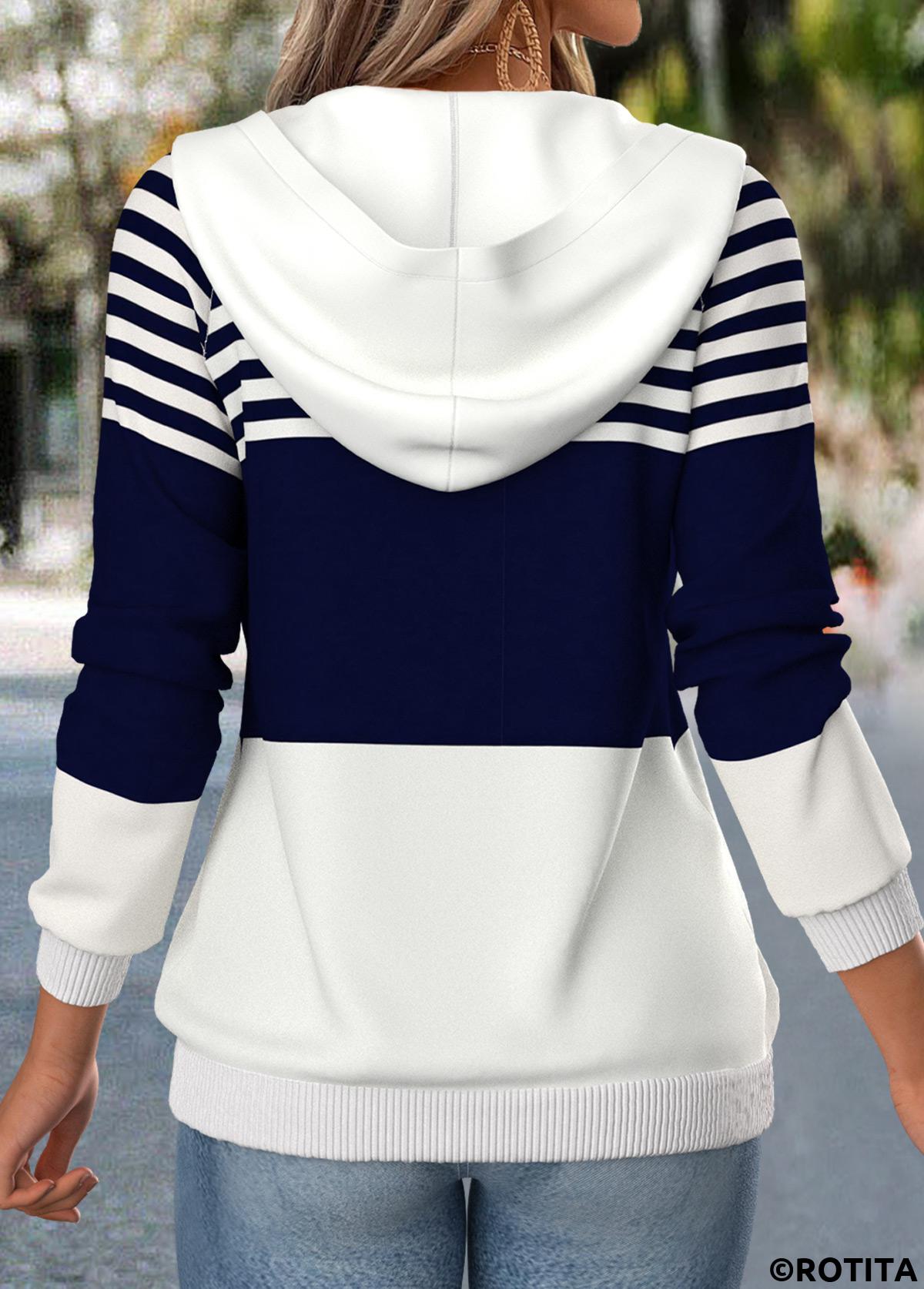 Navy tops,Striped tops,Geometric tops,ROTITA Kangaroo Pocket Striped Navy Coat and Camisole Top