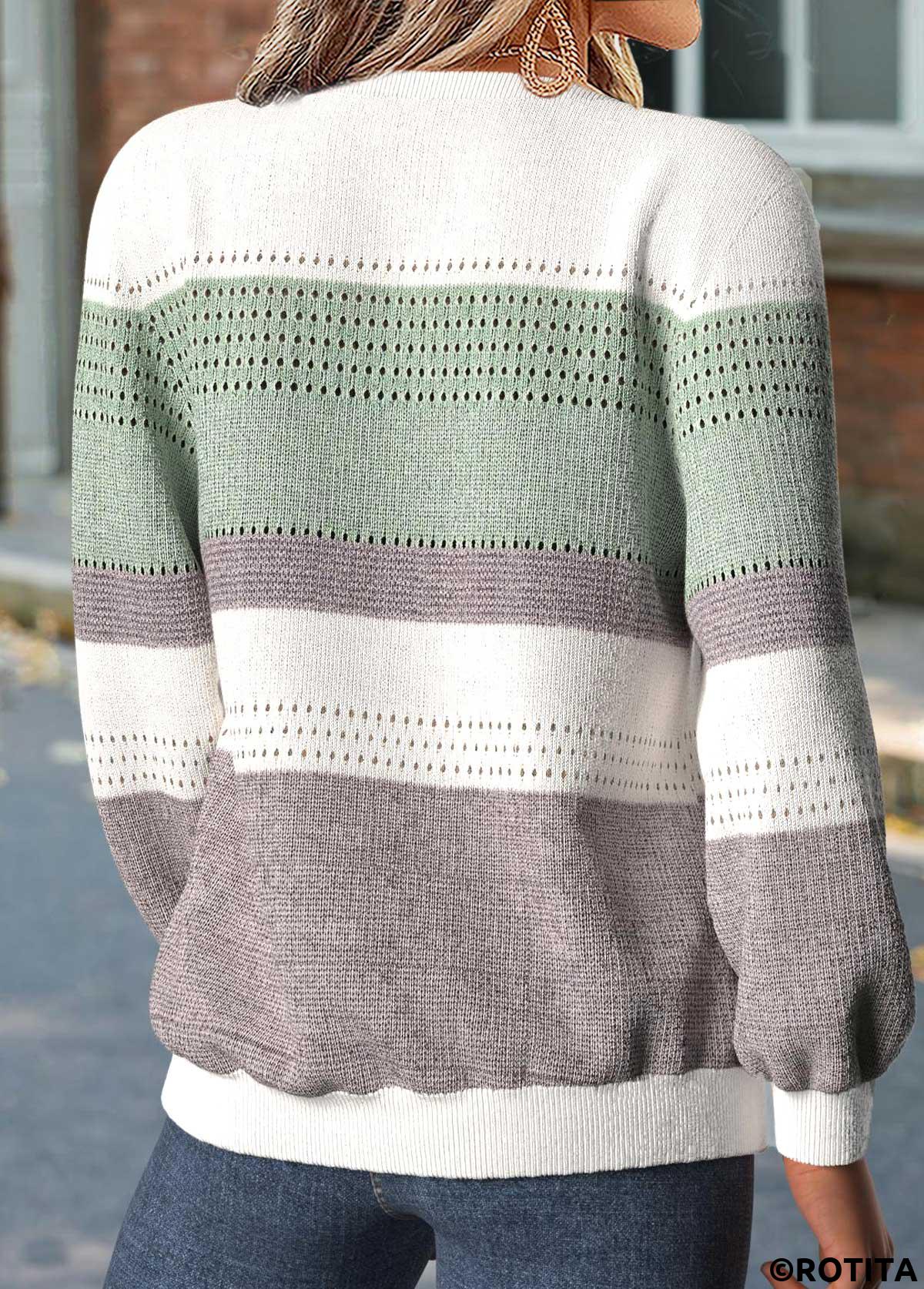 Mint Green tops,Striped tops,Geometric tops,ROTITA Tummy Coverage Striped Mint Green Long Sleeve Sweatshirt