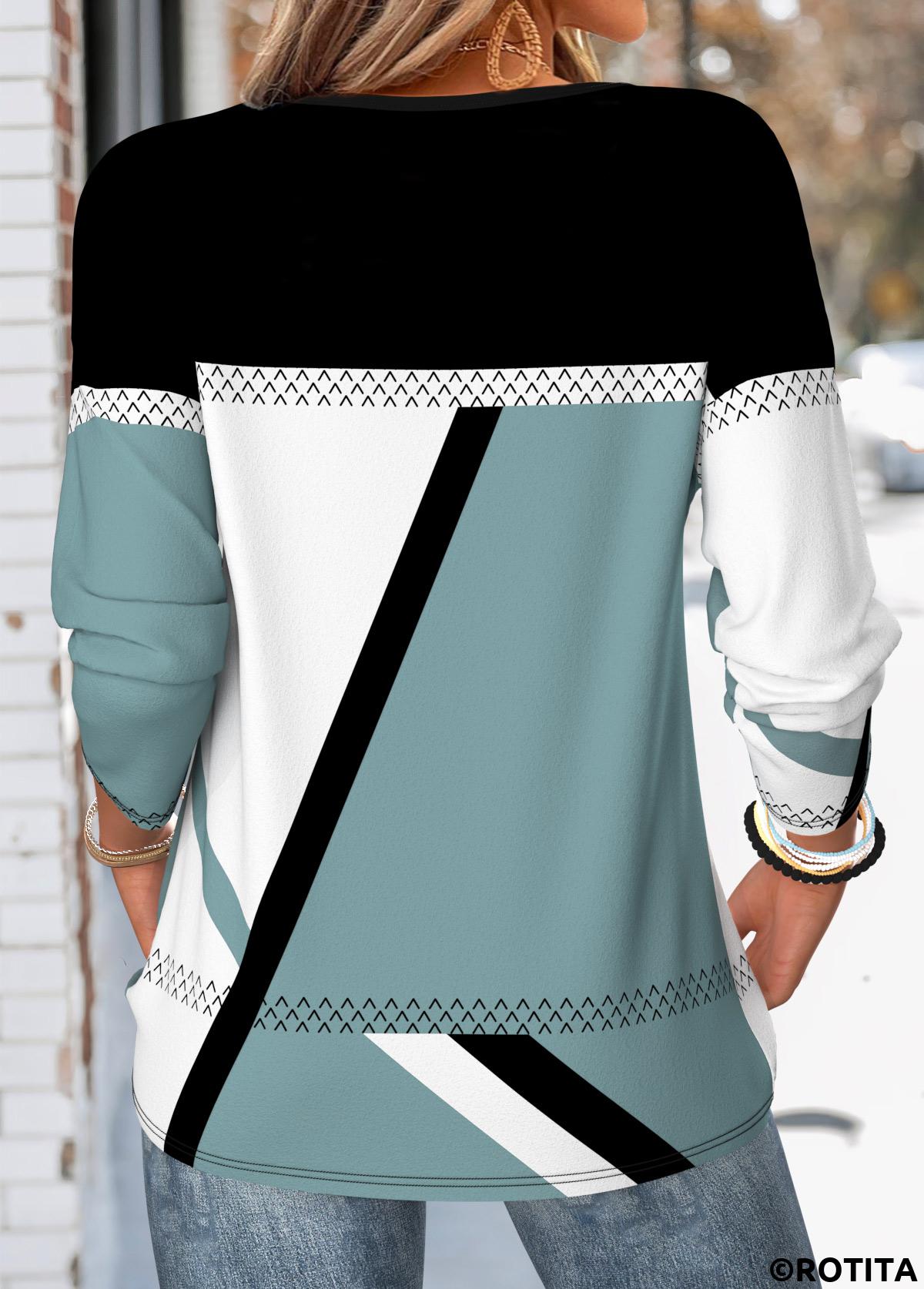 Multi Color tops,Geometric tops,ROTITA Beaded Geometric Print Multi Color Round Neck T Shirt