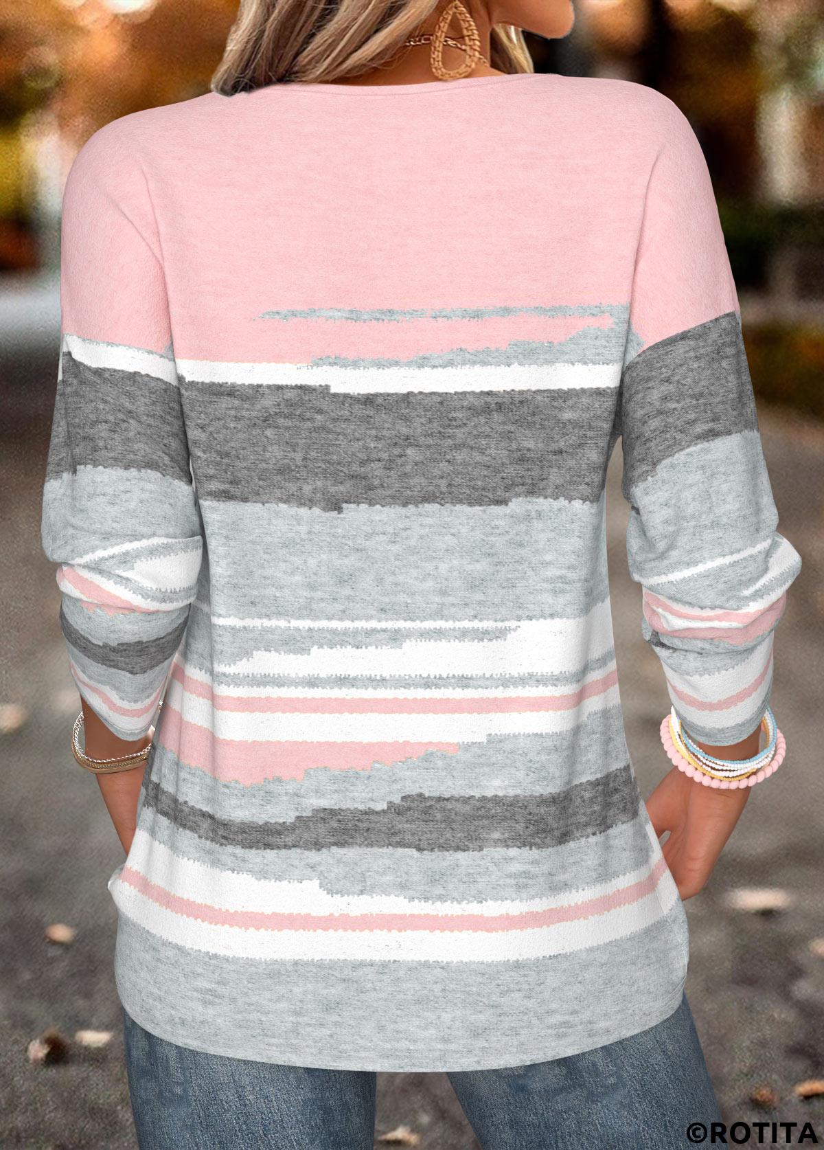 Multi Color tops,Geometric tops,ROTITA Tummy Coverage Geometric Print Multi Color T Shirt