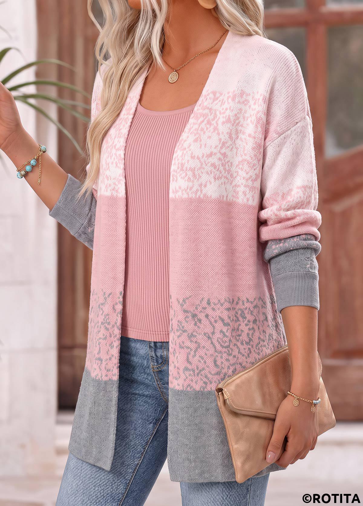 Pink tops,Ombre tops,ROTITA Ombre Pink Long Sleeve Open Front Coat
