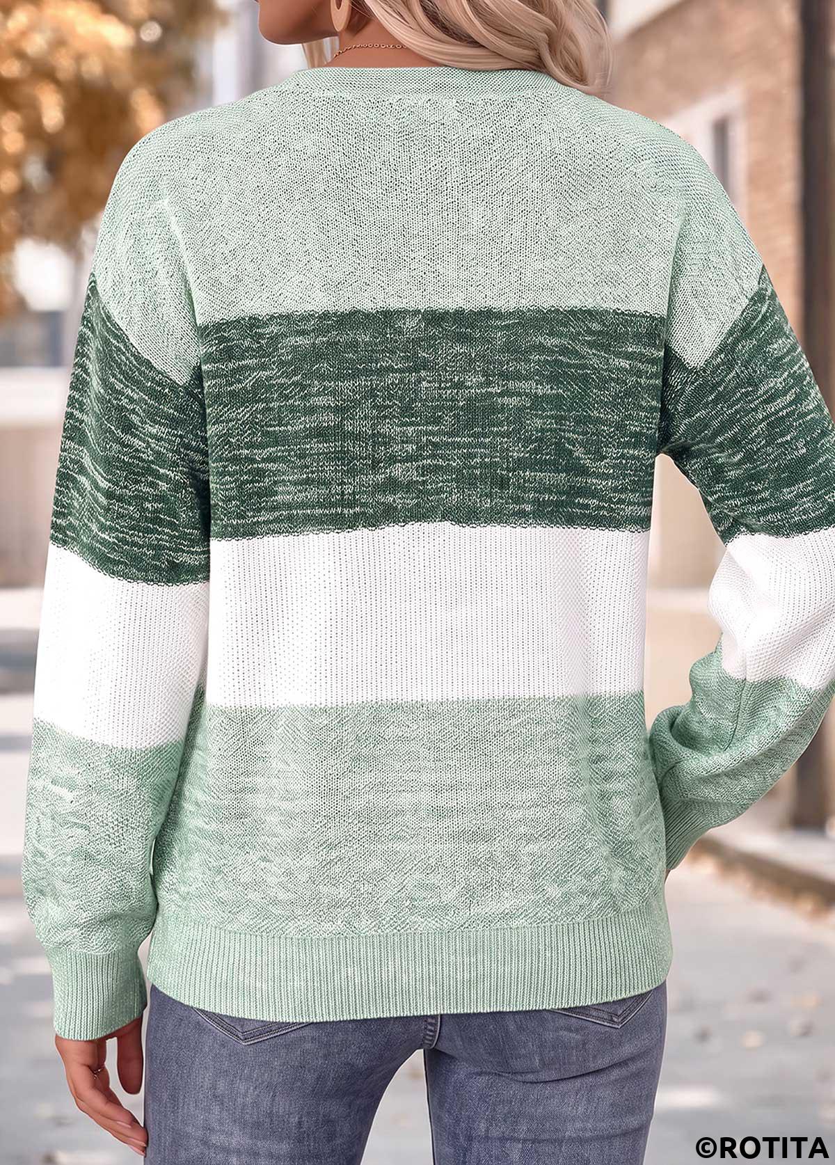 Mint Green tops,Striped tops,Geometric tops,ROTITA Tummy Coverage Striped Mint Green Split Neck Sweatshirt