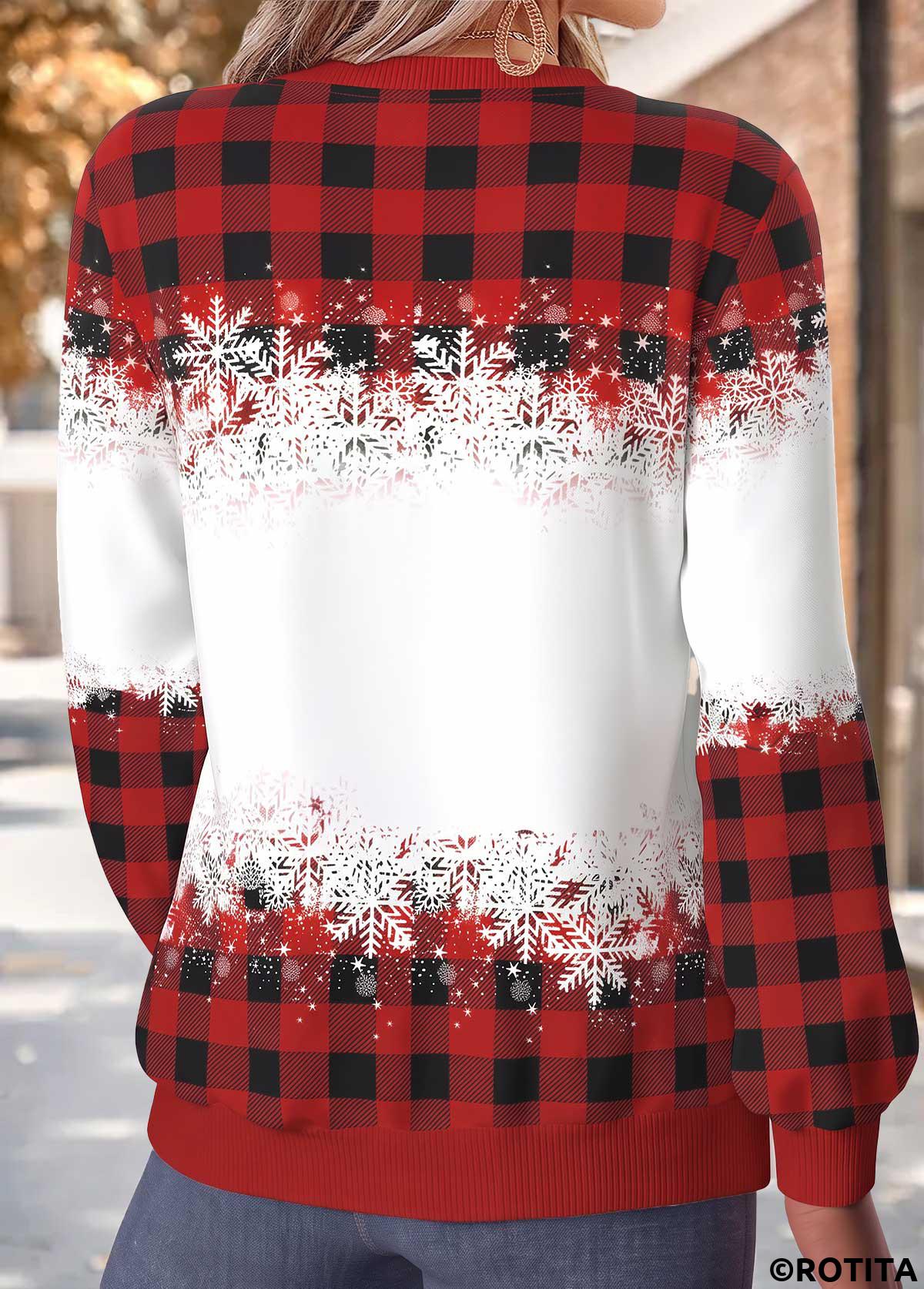 Red tops,Christmas tops,ROTITA Christmas Tummy Coverage Red Round Neck Long Sleeve Sweatshirt