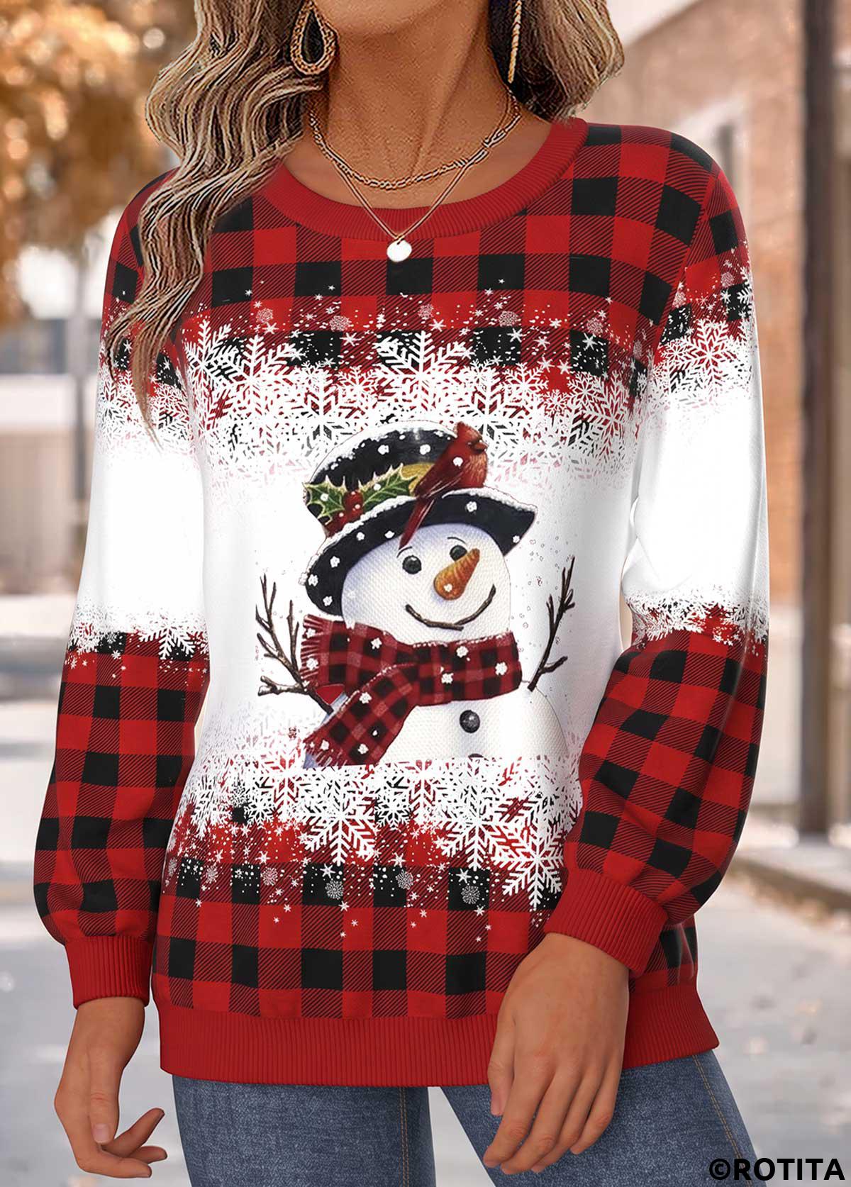 Red tops,Christmas tops,ROTITA Christmas Tummy Coverage Red Round Neck Long Sleeve Sweatshirt