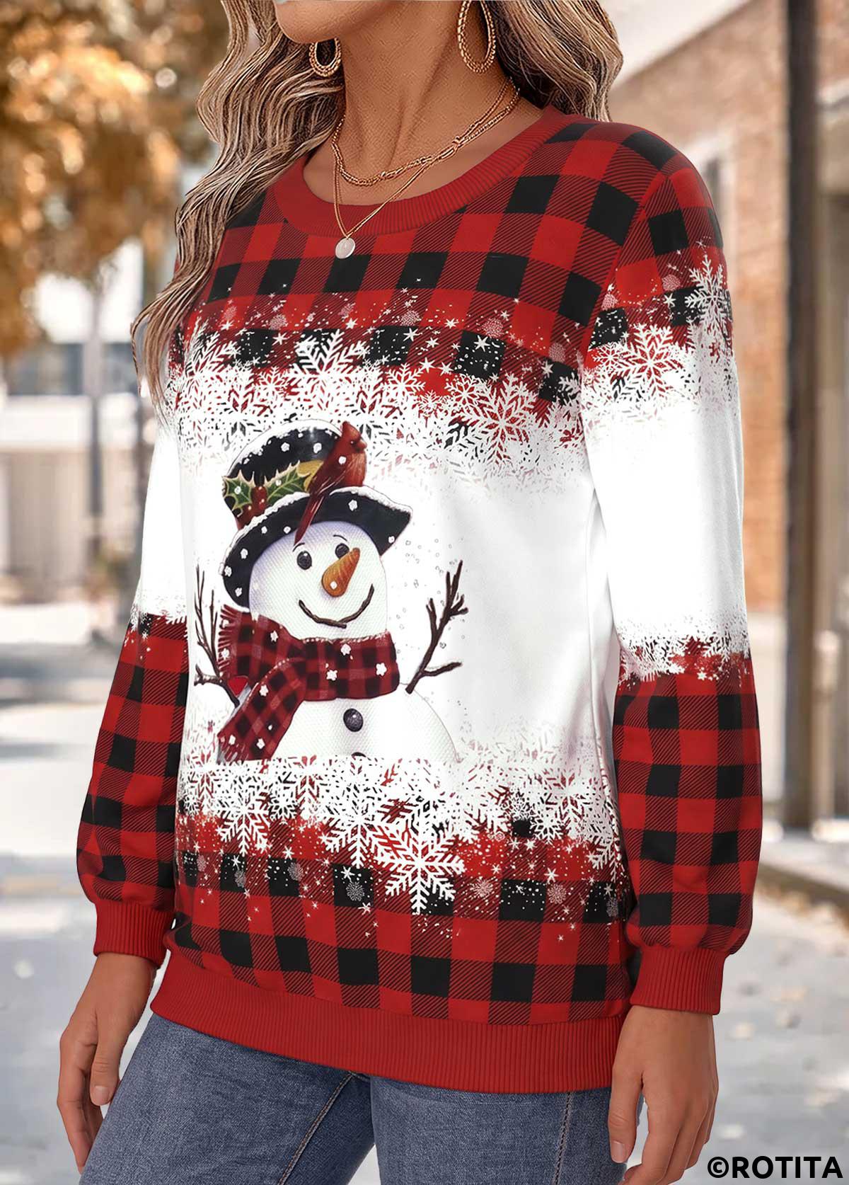 Red tops,Christmas tops,ROTITA Christmas Tummy Coverage Red Round Neck Long Sleeve Sweatshirt
