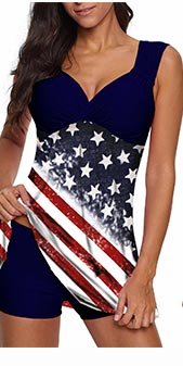 Flag Print Wide Strap Swimdress and Shorts