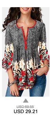 Printed Button Up Pleated Three Quarter Sleeve Blouse