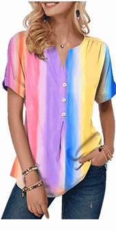 Split Neck Button Detail Tie Dye Print T Shirt