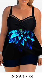 Plus Size Flower Print Open Back Swimdress and Shorts