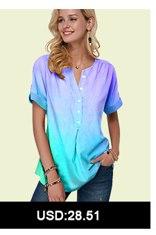 Short Sleeve Button Front Curved Hem Blouse